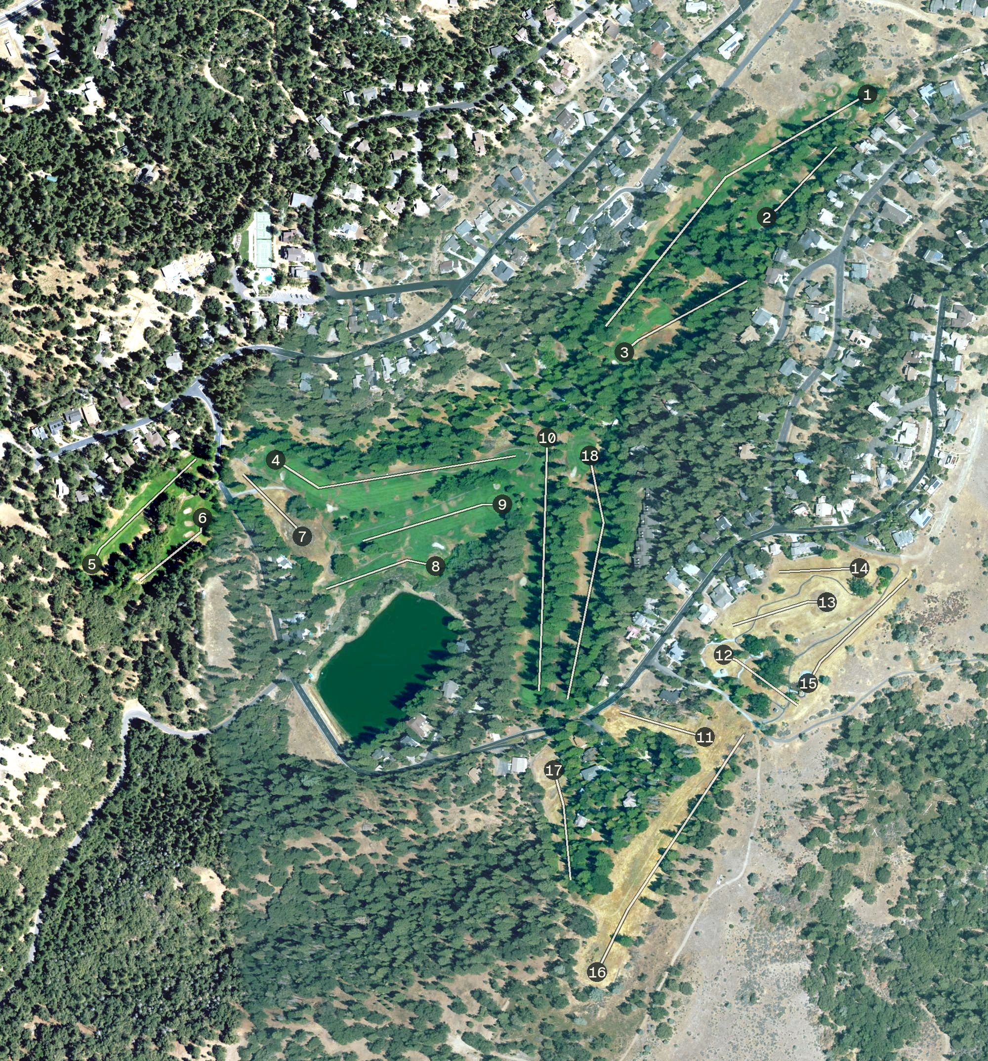 Aerial view of Forest Meadows Golf Course, CA