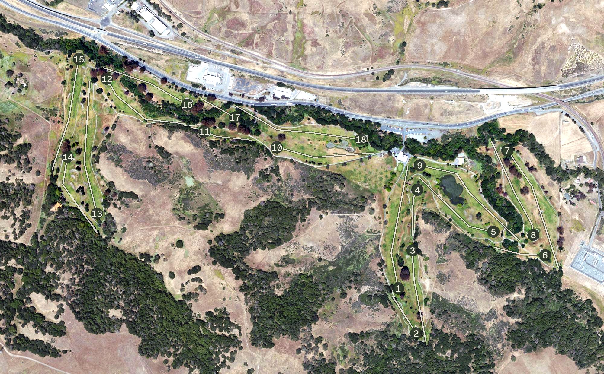Aerial view of Franklin Canyon Golf Course, CA