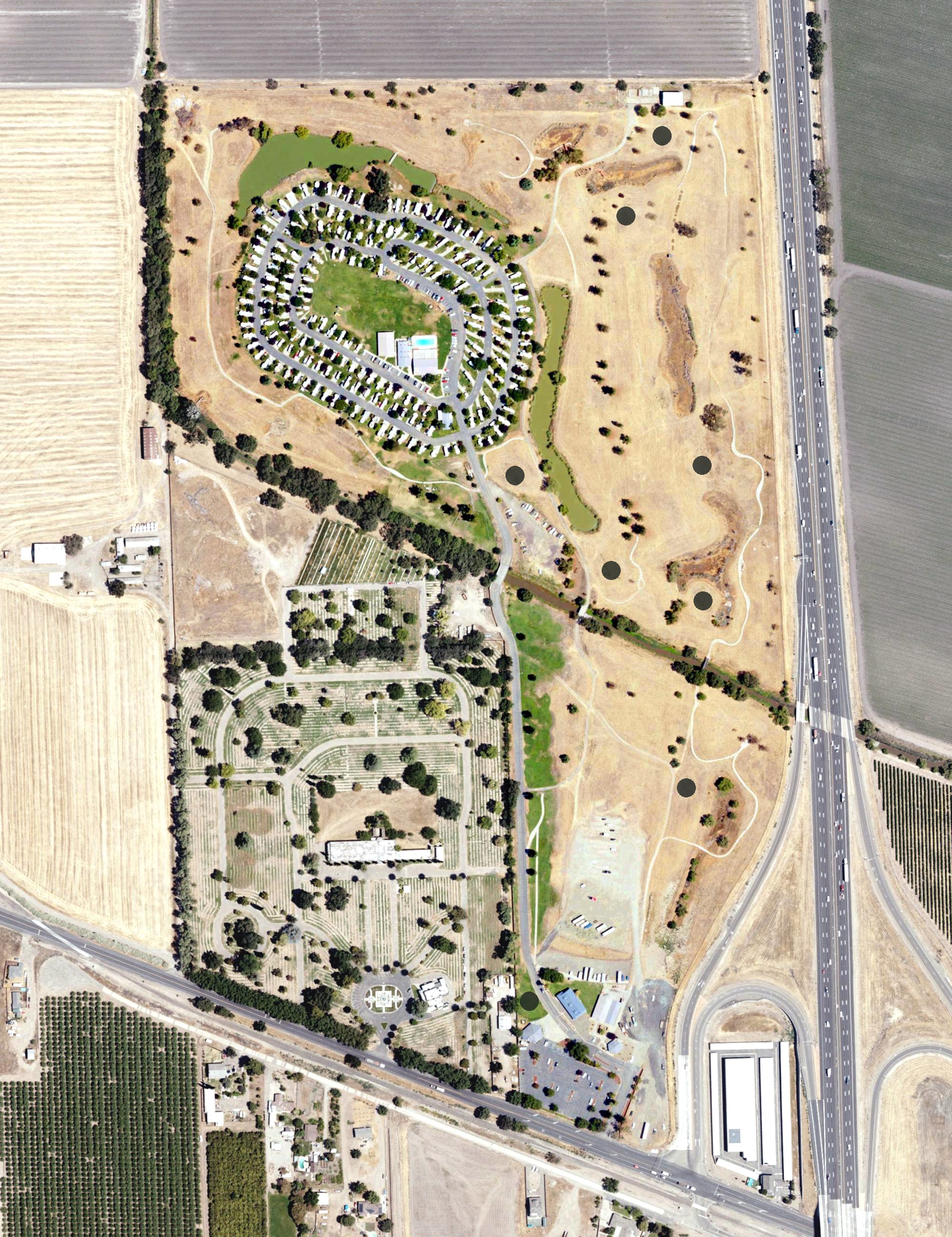 Aerial view of French Camp RV Park & Golf Course, CA