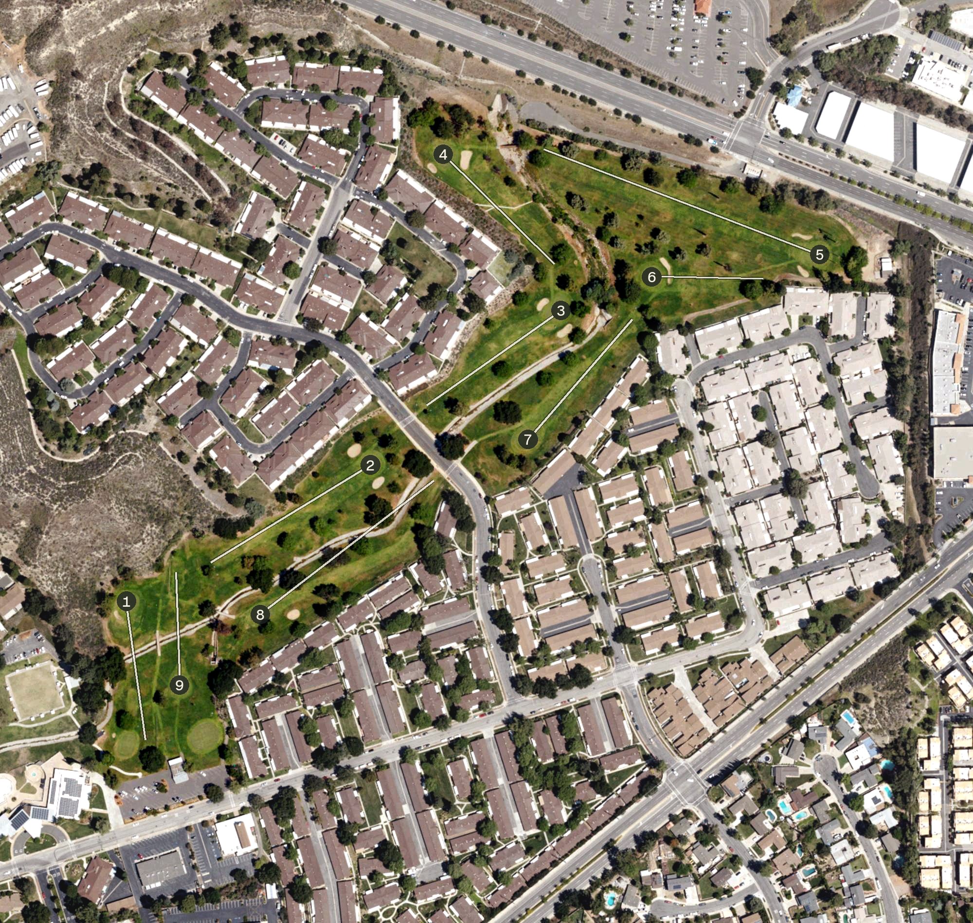 Aerial view of Friendly Valley Golf Course, CA
