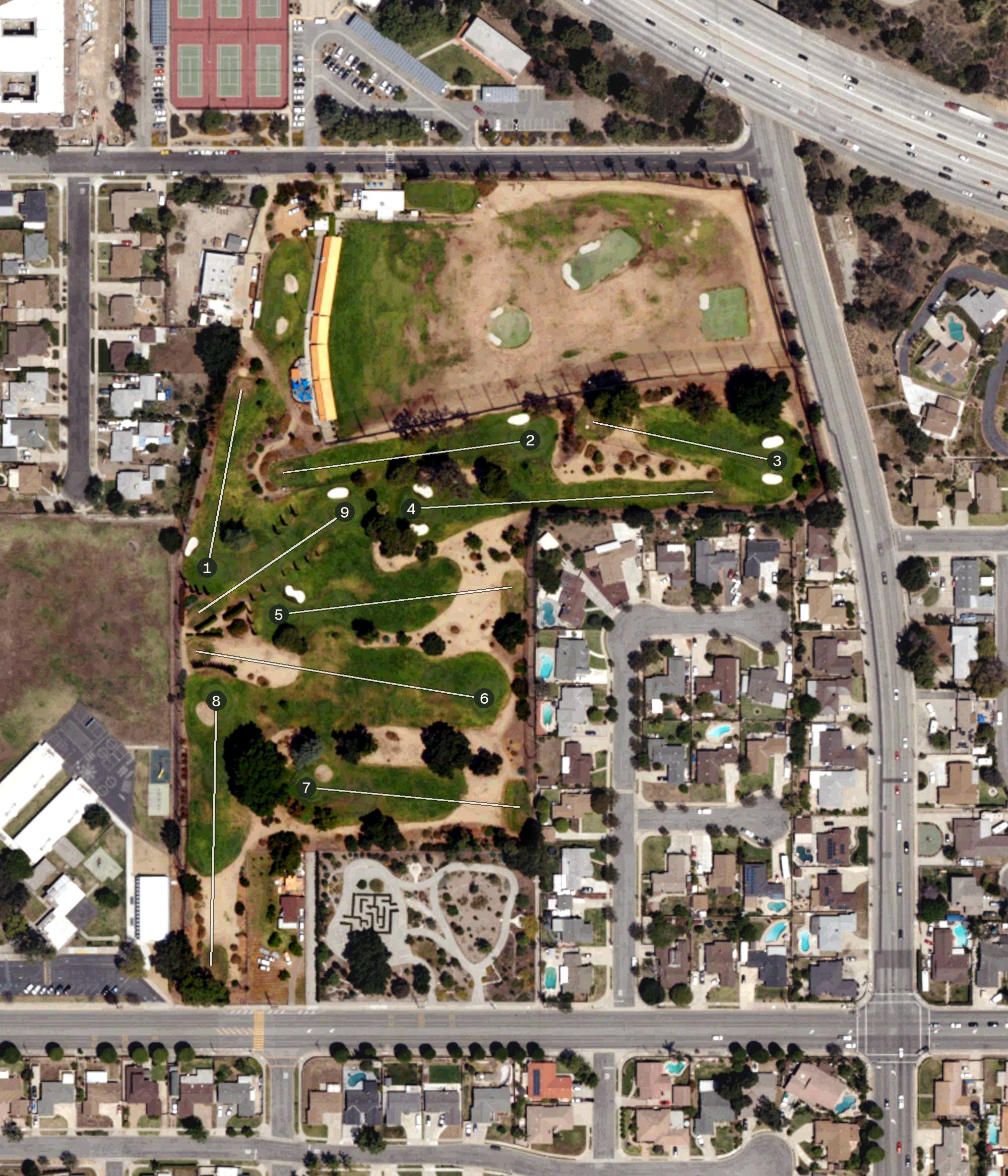 Aerial view of Glen Oaks Golf & Learning Center, CA