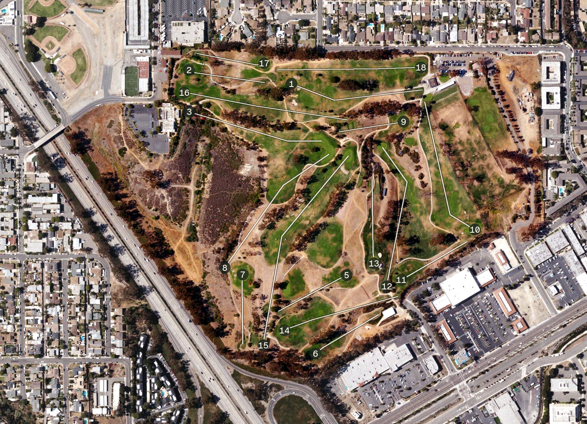 Aerial view of Goat Hill Park Golf Course, CA