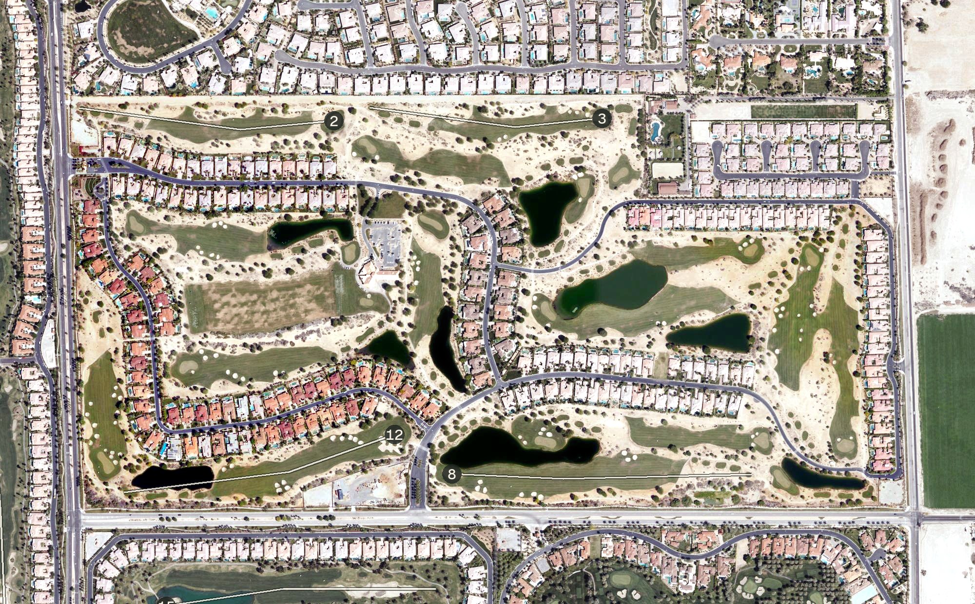 Aerial view of Greg Norman Course Resort Course (PGA West), CA