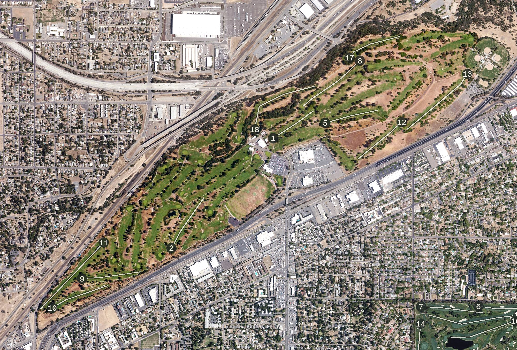 Aerial view of Haggin Oaks Golf Complex, CA
