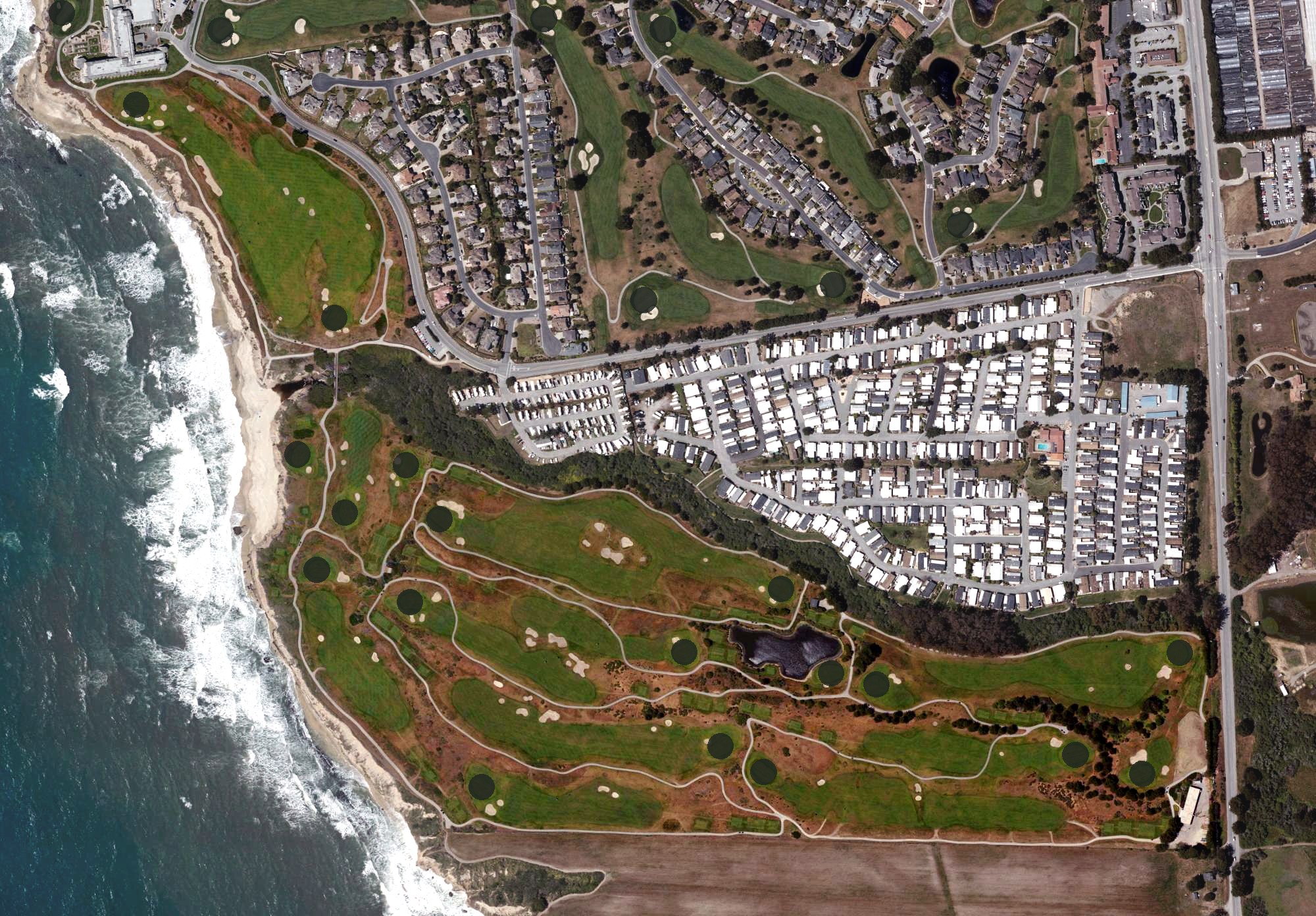 Aerial view of Half Moon Bay Golf Links - The Ocean Course, CA
