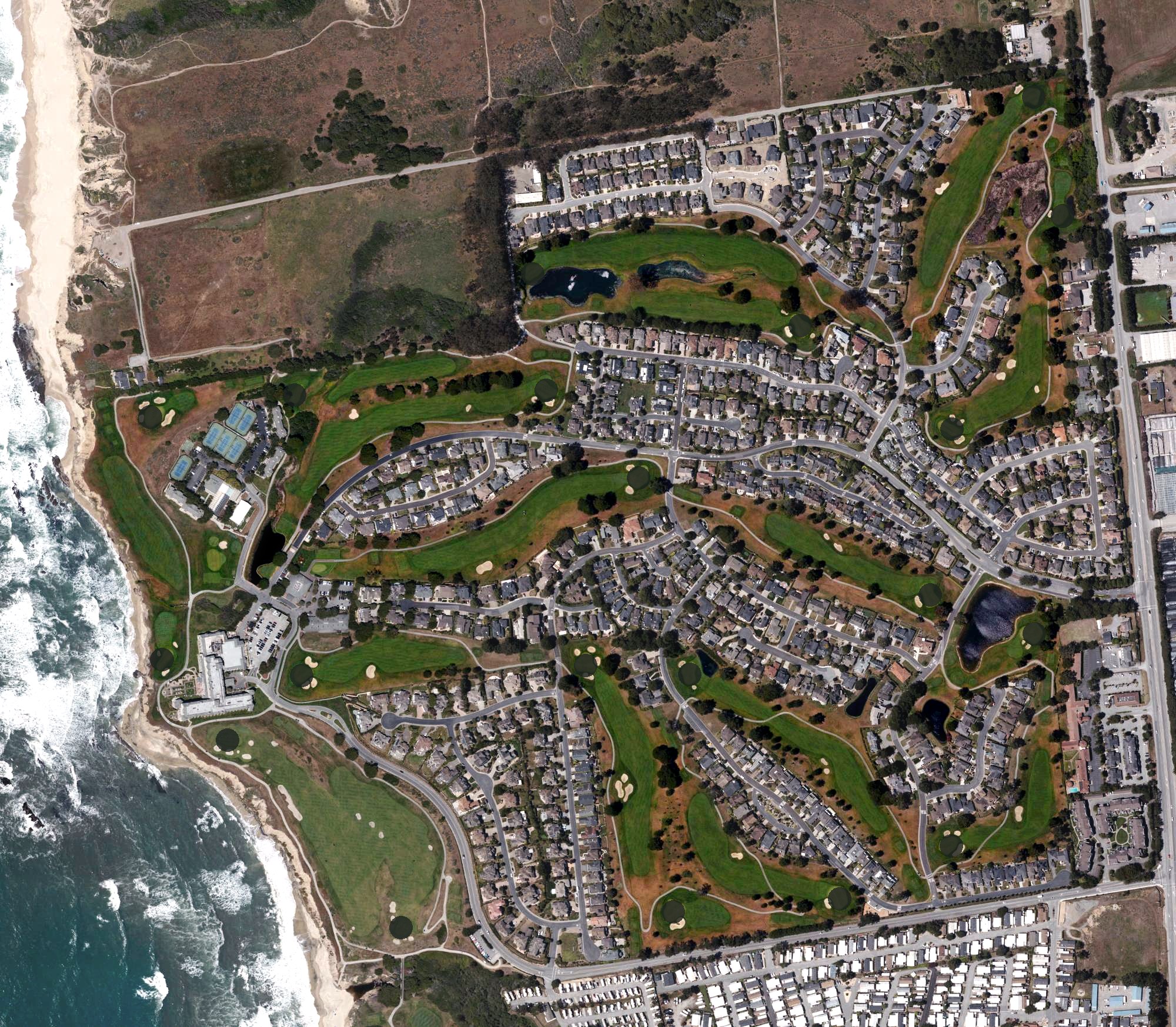 Aerial view of Half Moon Bay Golf Links - The Old Course, CA