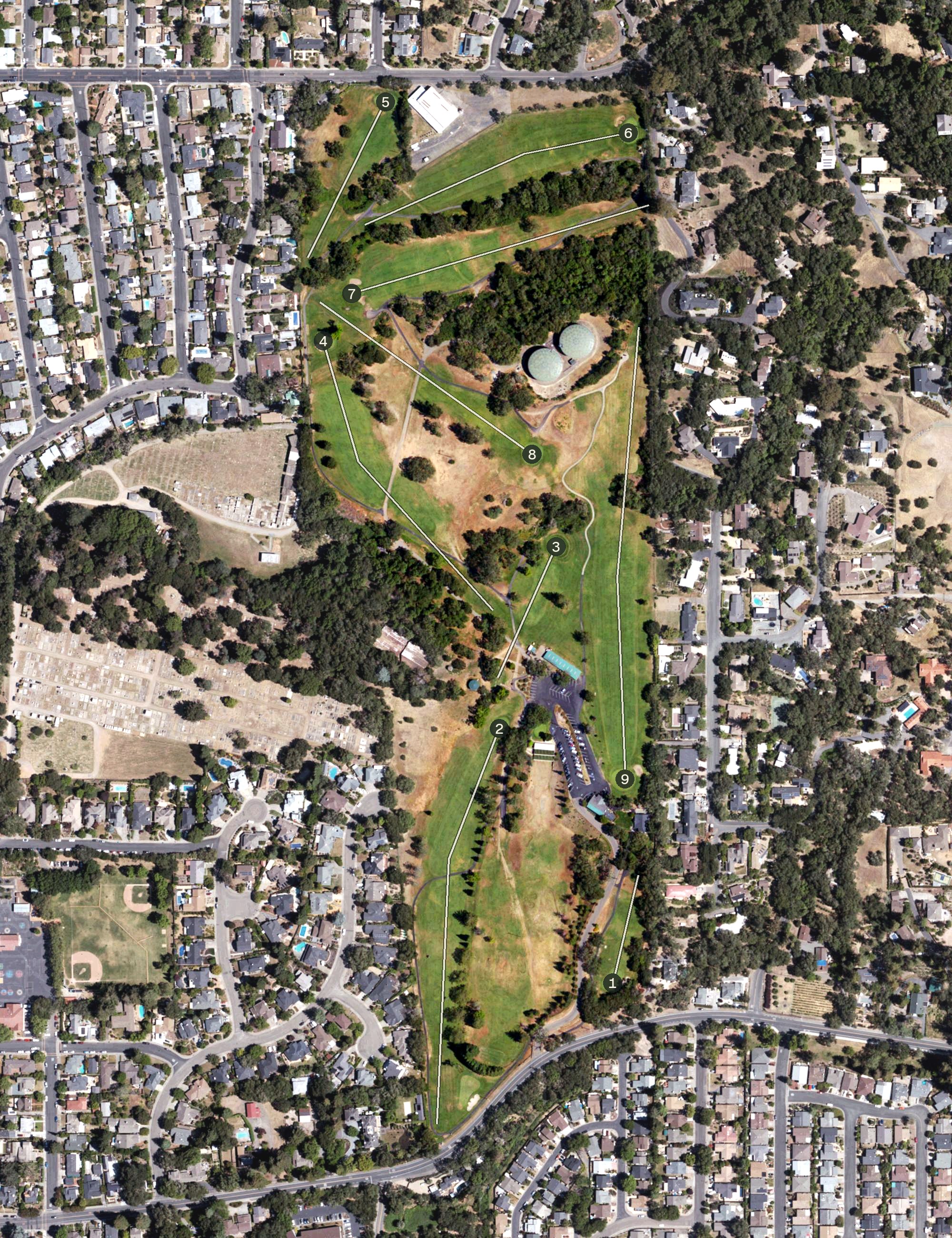 Aerial view of Healdsburg Golf Club at Tayman Park, CA