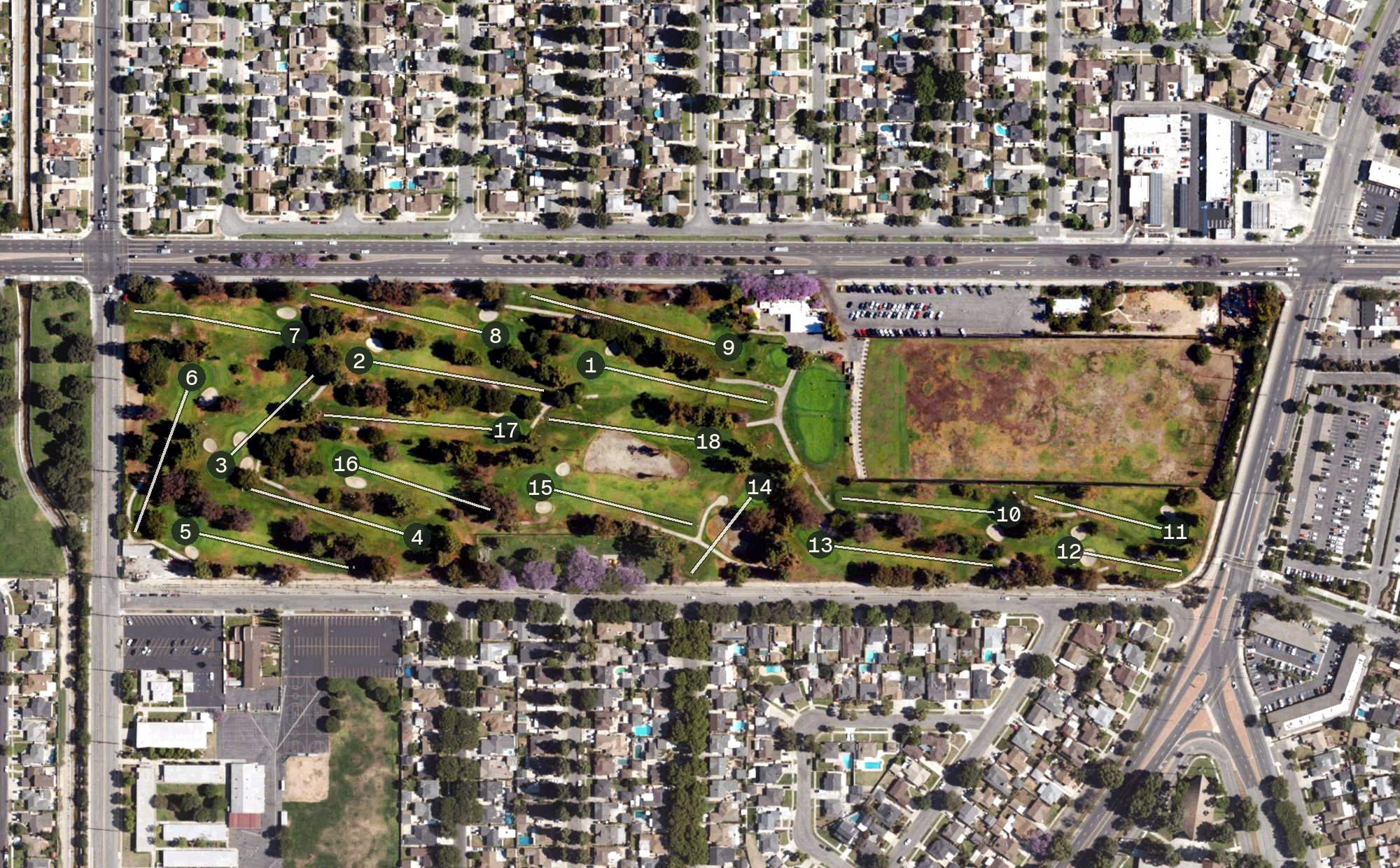 Aerial view of Heartwell Golf Course, CA