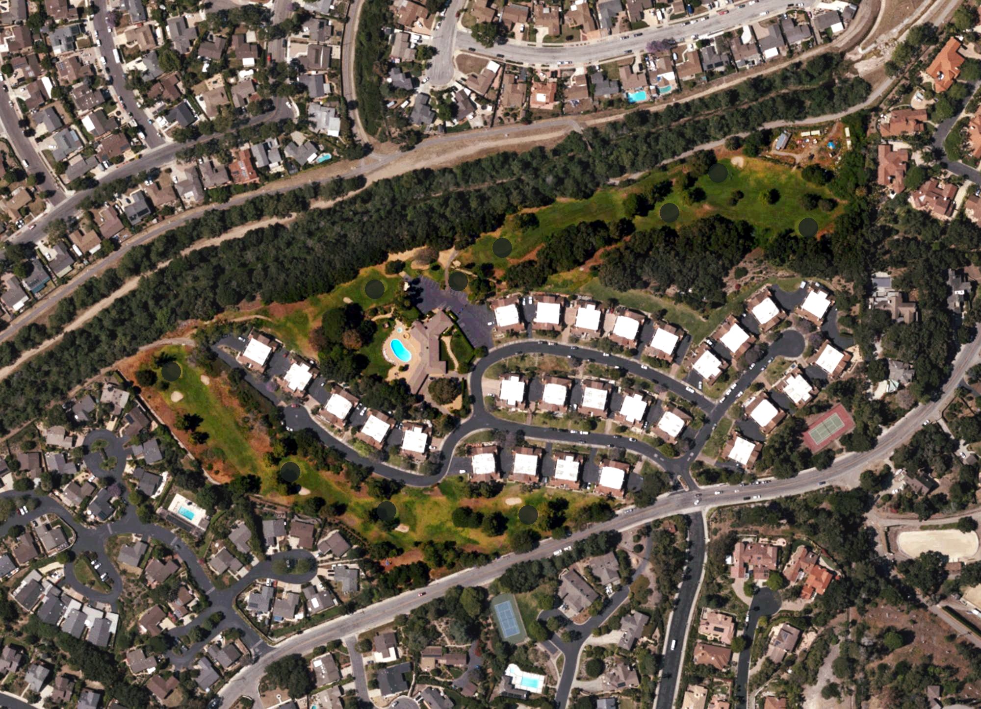 Aerial view of Hidden Oaks Country Club, CA