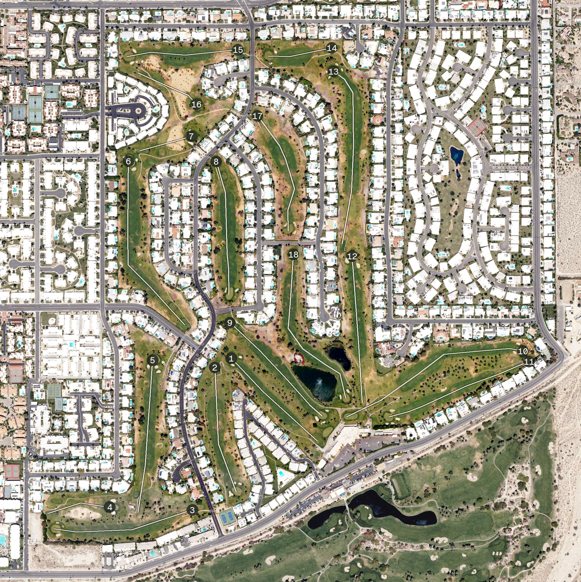 Aerial view of Indian Canyons Golf Resort North Golf Course, CA