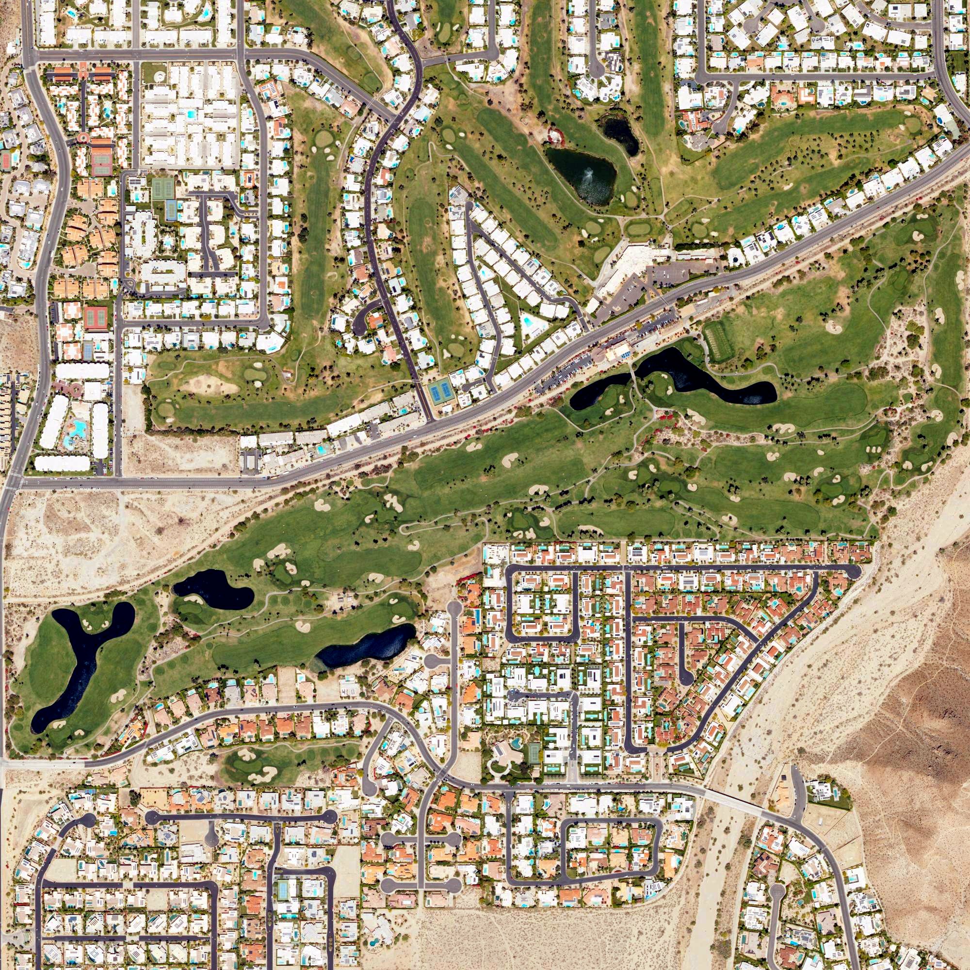 Aerial view of Indian Canyons Golf Resort South Golf Course, CA