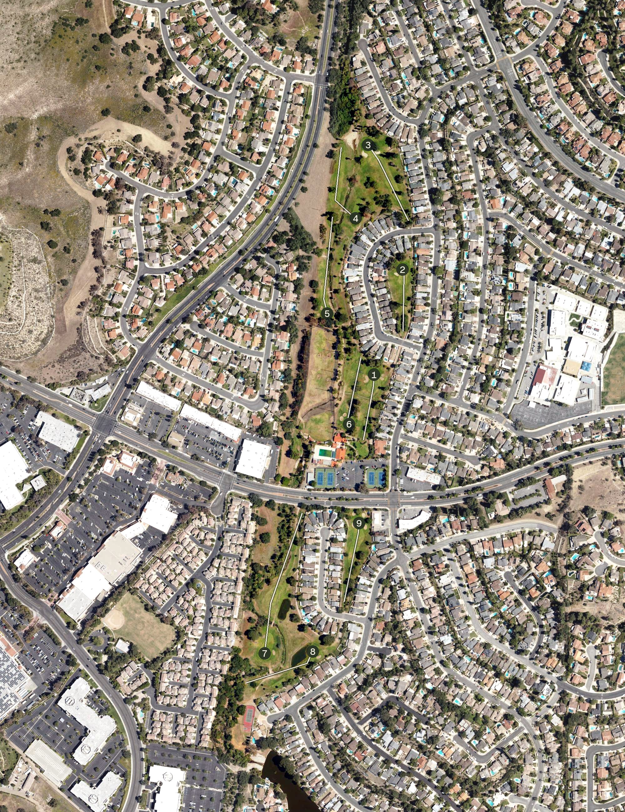 Aerial view of Lake Lindero Golf Course, CA