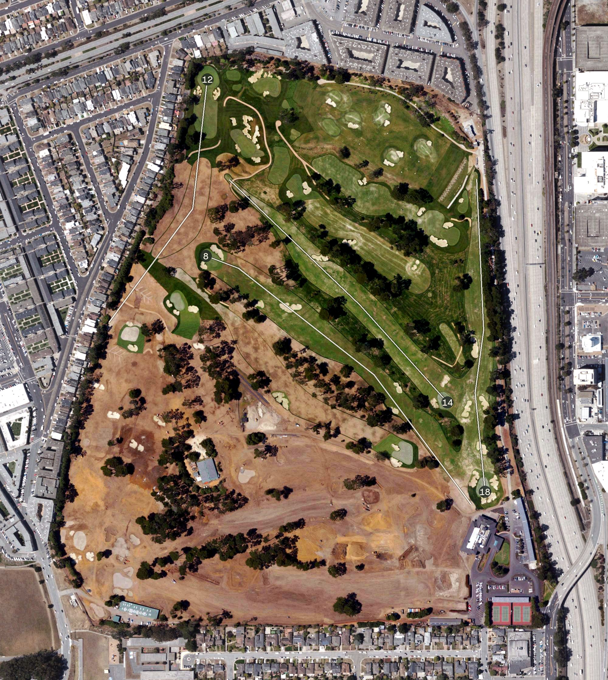Aerial view of Lake Merced Golf and Country Club, CA