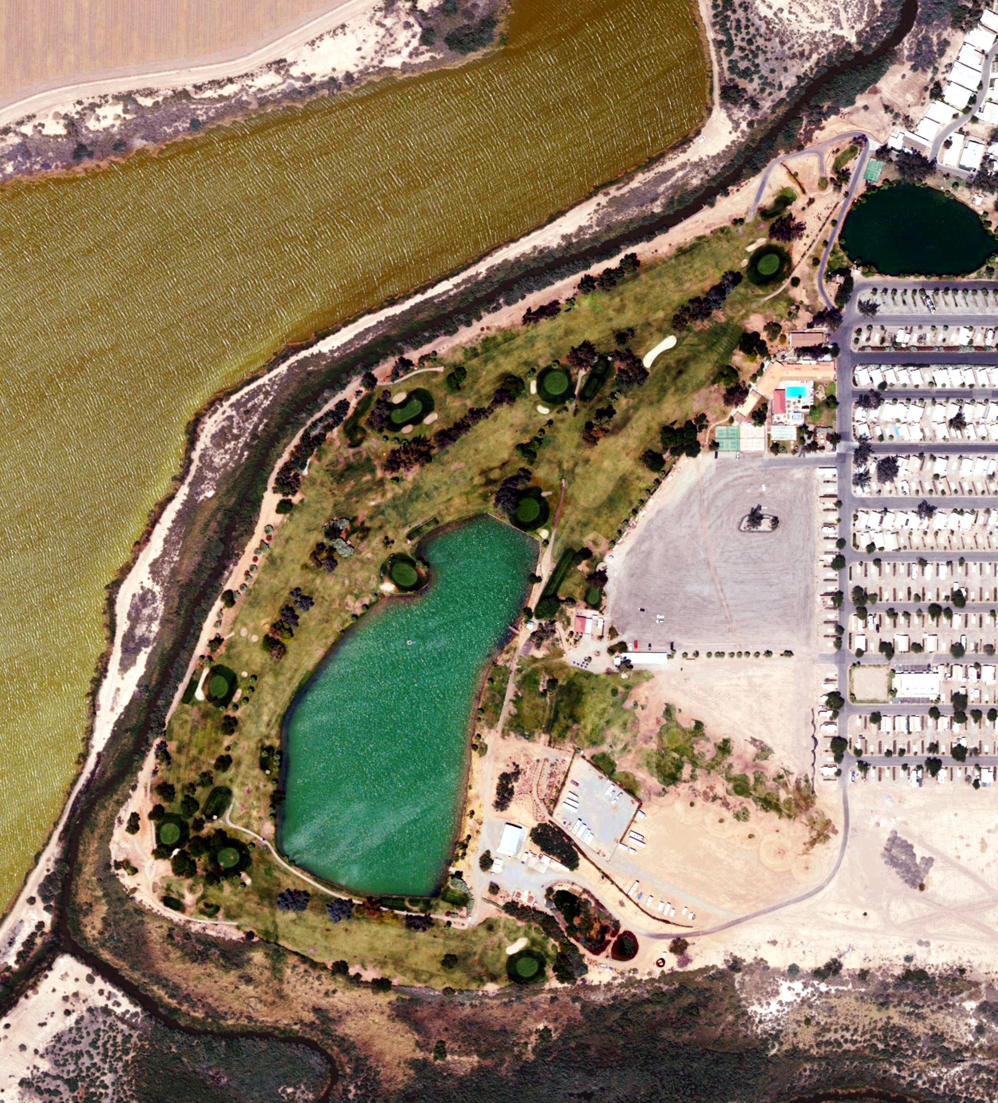 Aerial view of Lakeview Golf Course at Rio Bend, CA