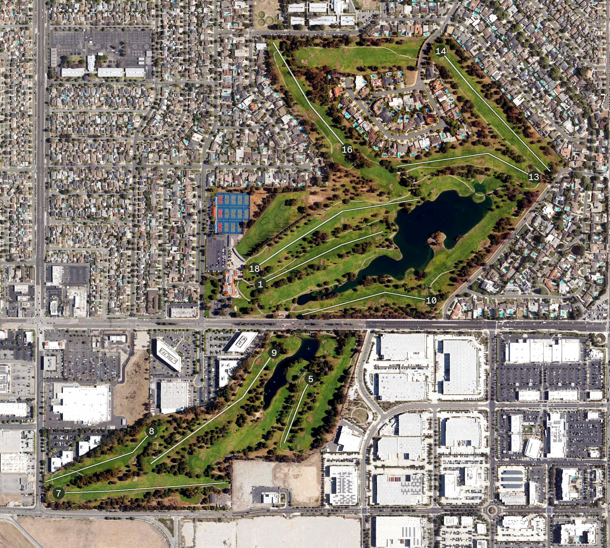 Aerial view of Lakewood Country Club, CA