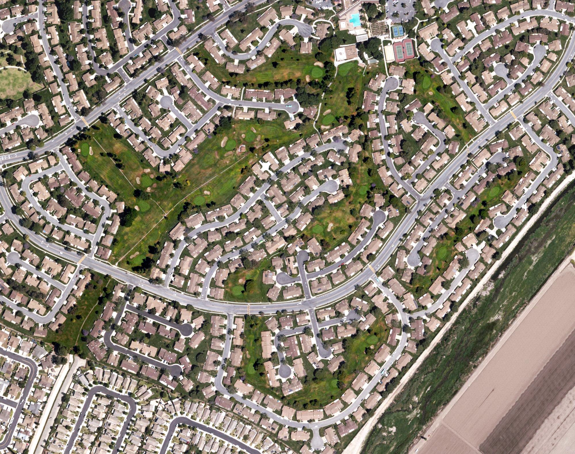 Aerial view of Leisure Village Golf Course, CA