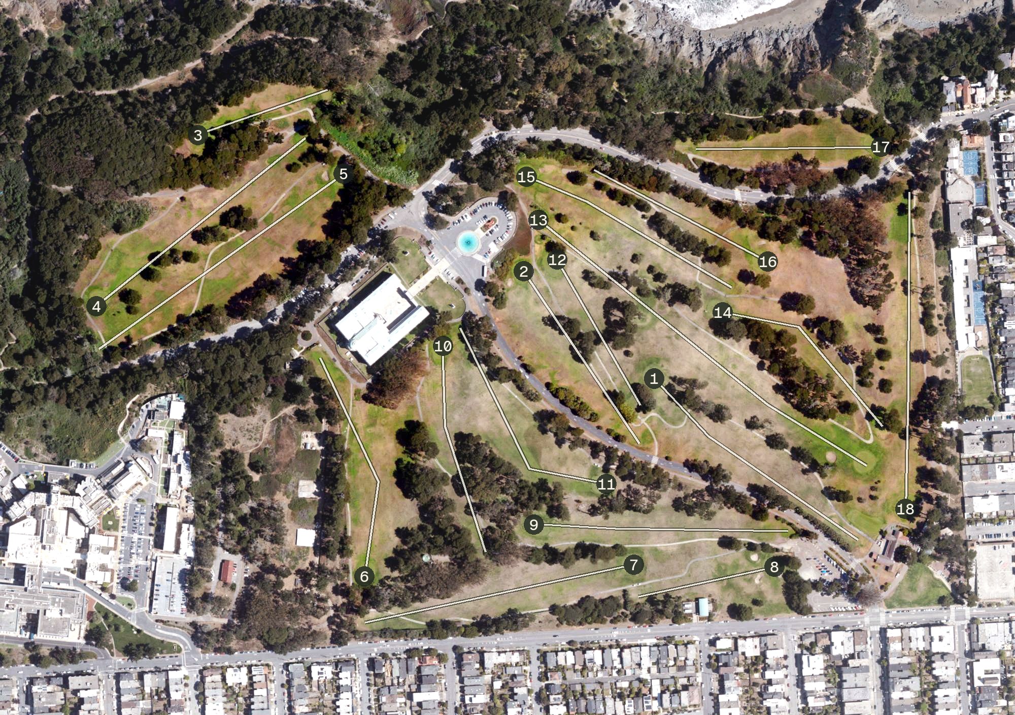 Aerial view of Lincoln Park Golf Course, CA