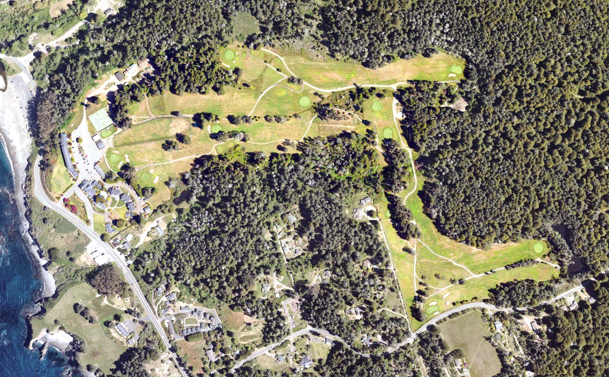 Aerial view of Little River Inn Golf Course, CA