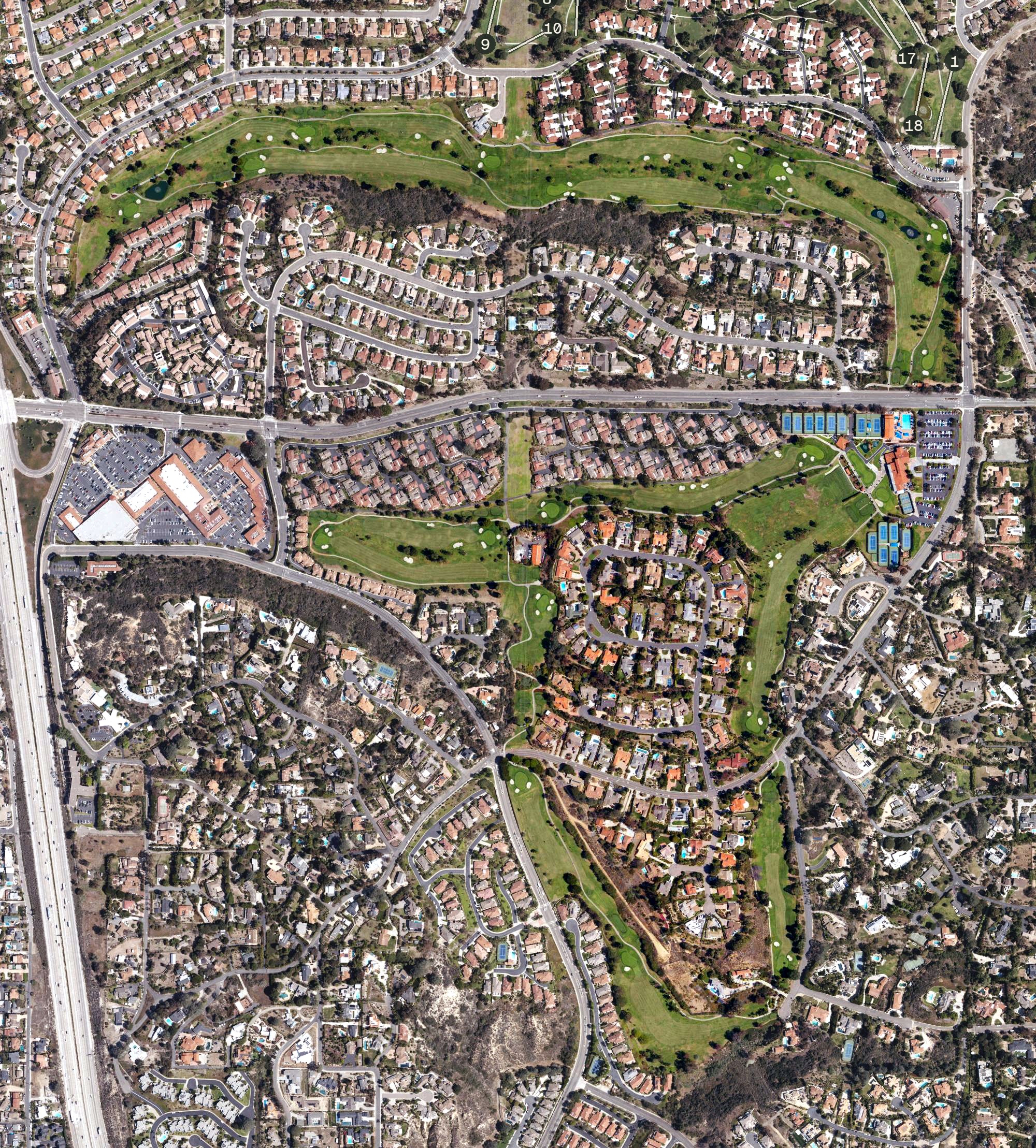 Aerial view of Lomas Santa Fe Country Club, CA