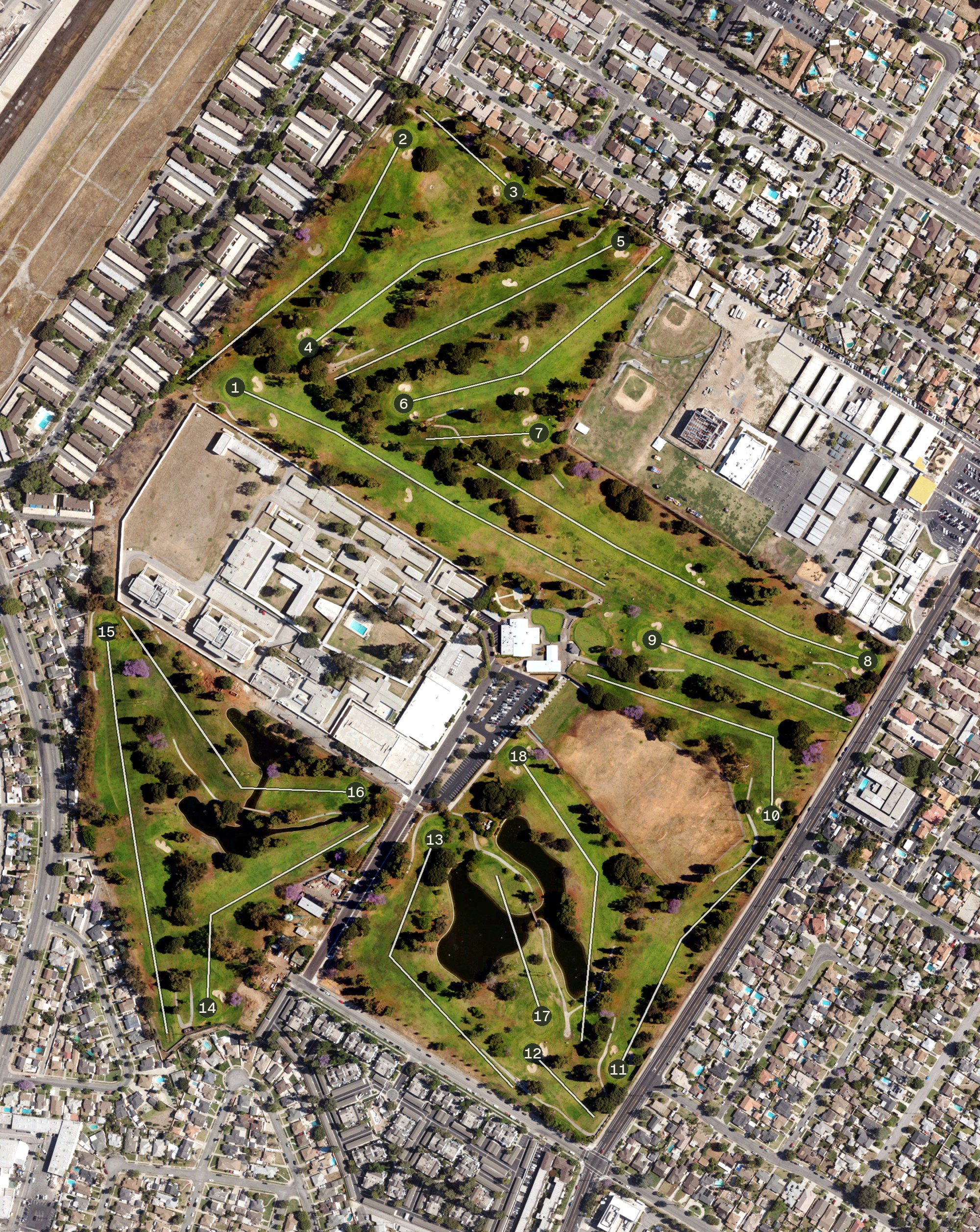 Aerial view of Los Amigos Golf Course, CA