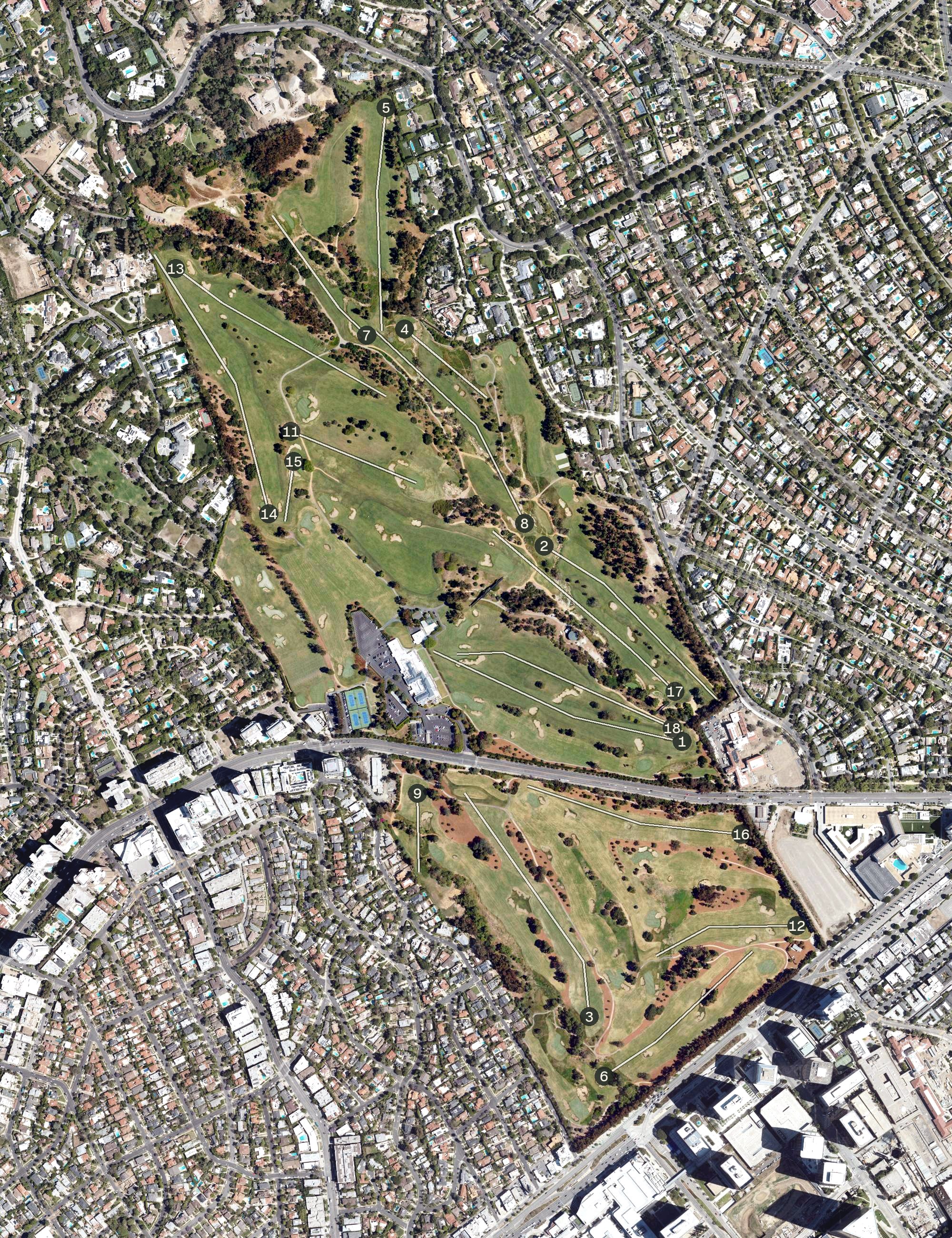 Aerial view of Los Angeles Country Club, CA