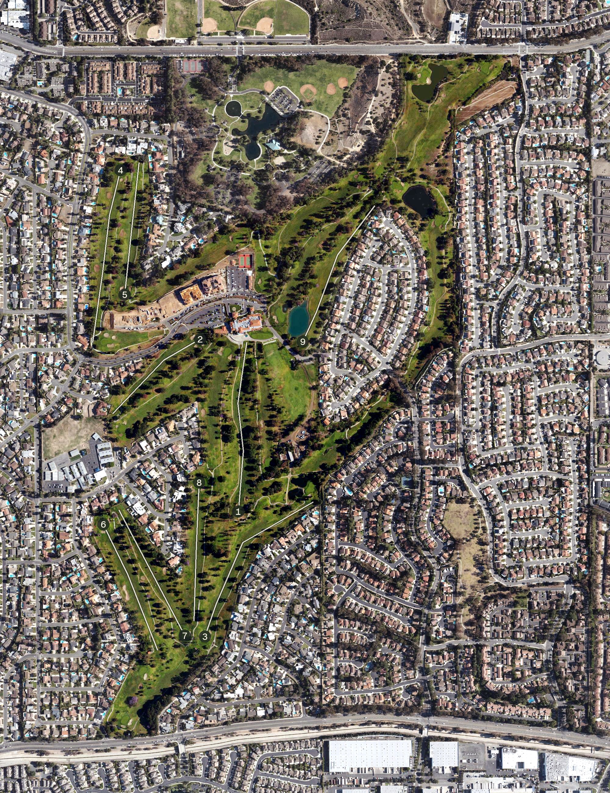 Aerial view of Los Coyotes Country Club, CA