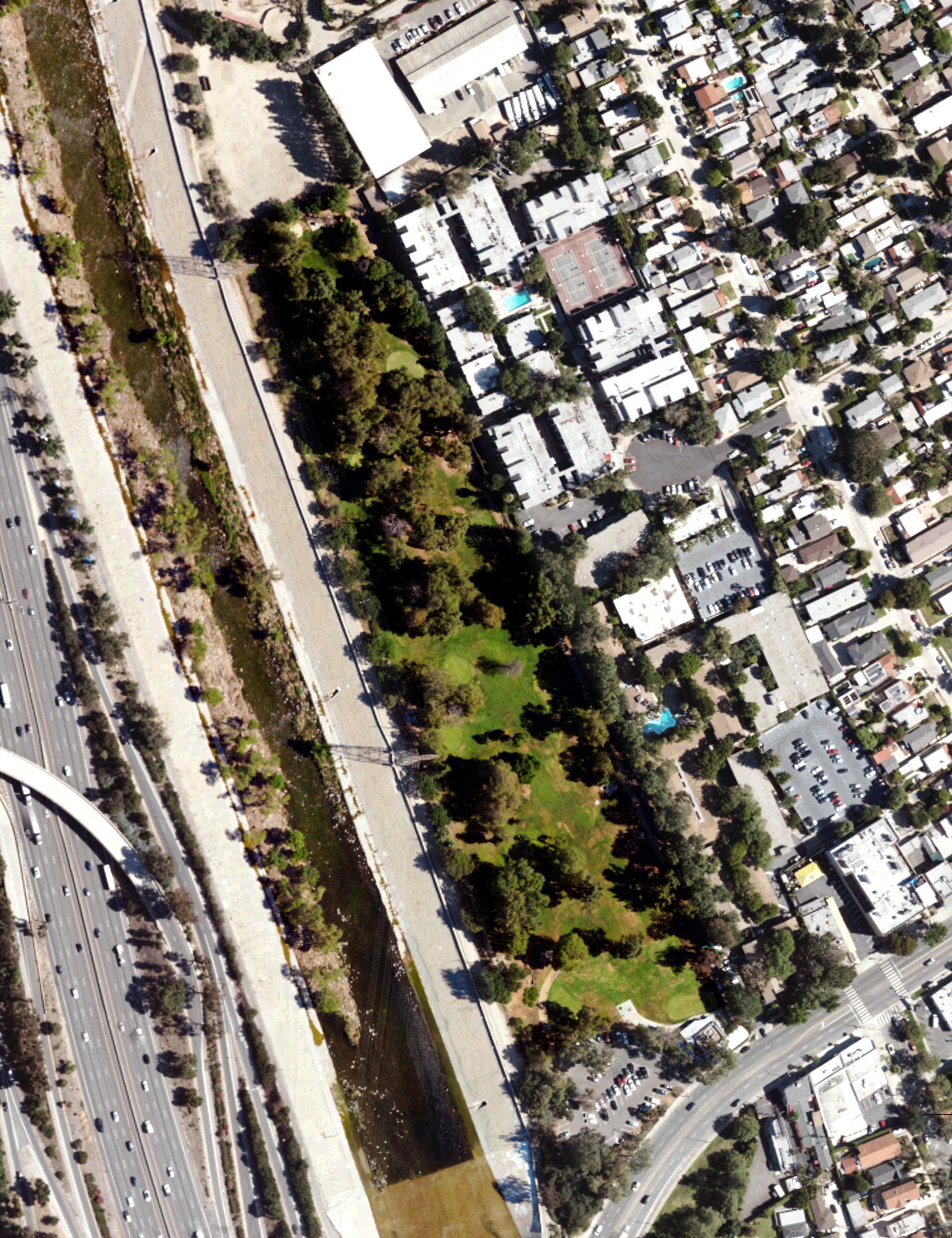 Aerial view of Los Feliz 3-Par Golf Course, CA