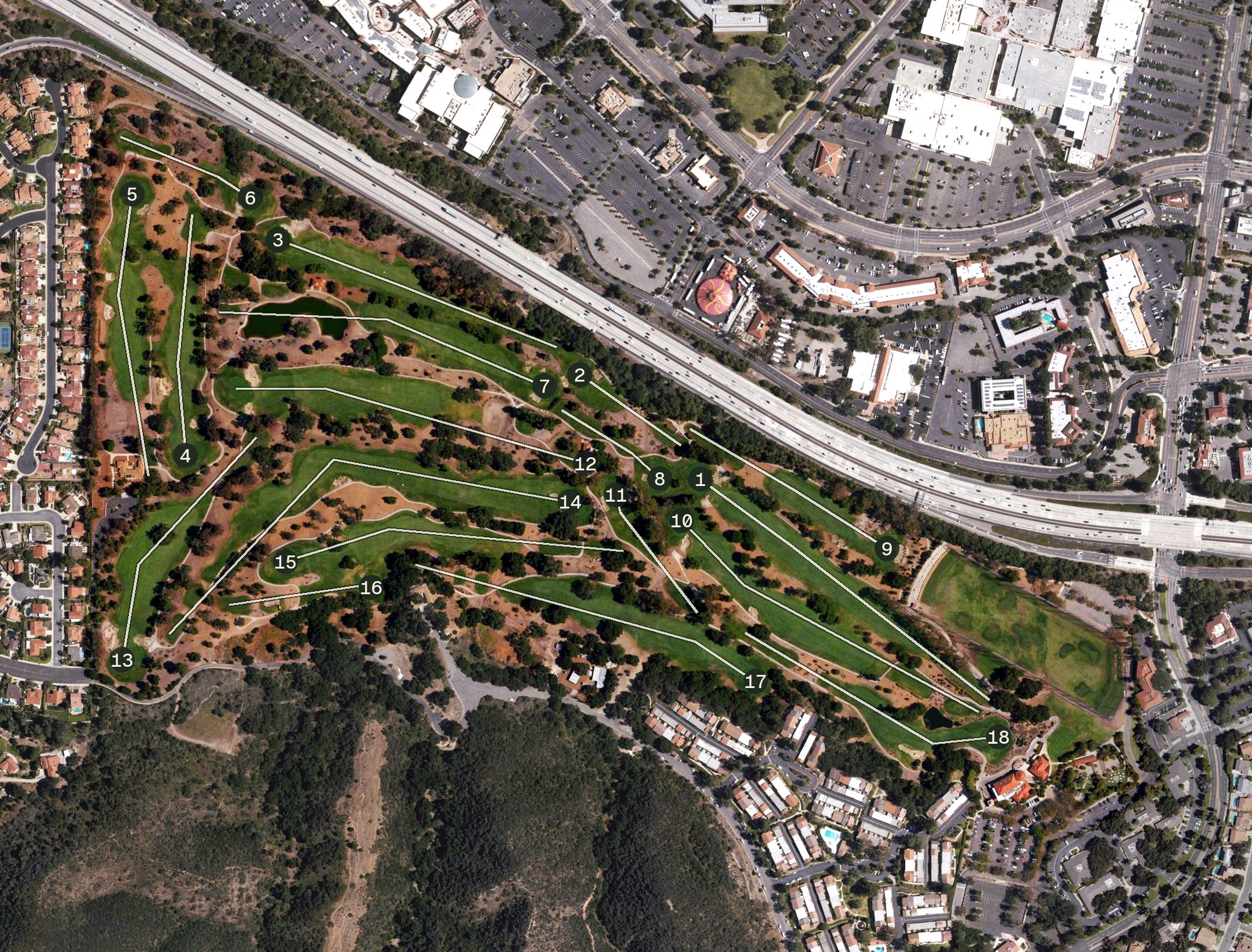 Aerial view of Los Robles Greens Golf Course, CA