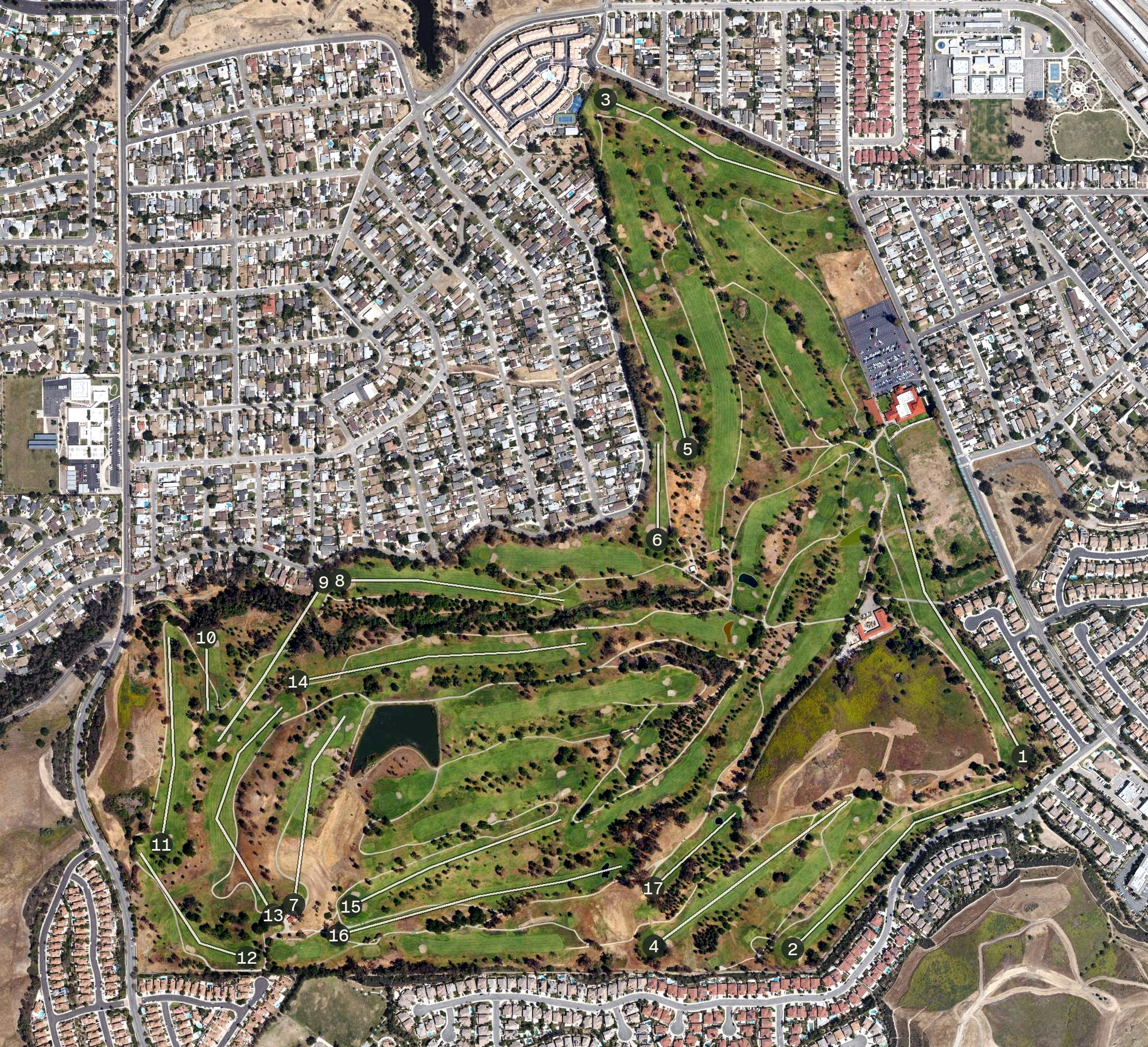 Aerial view of Los Serranos Golf & Country Club, CA