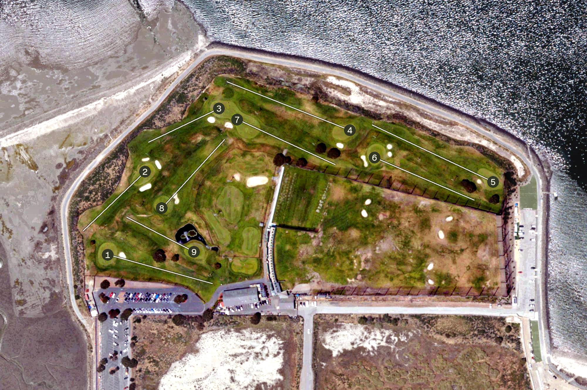 Aerial view of Mariners Point Golf Center, CA