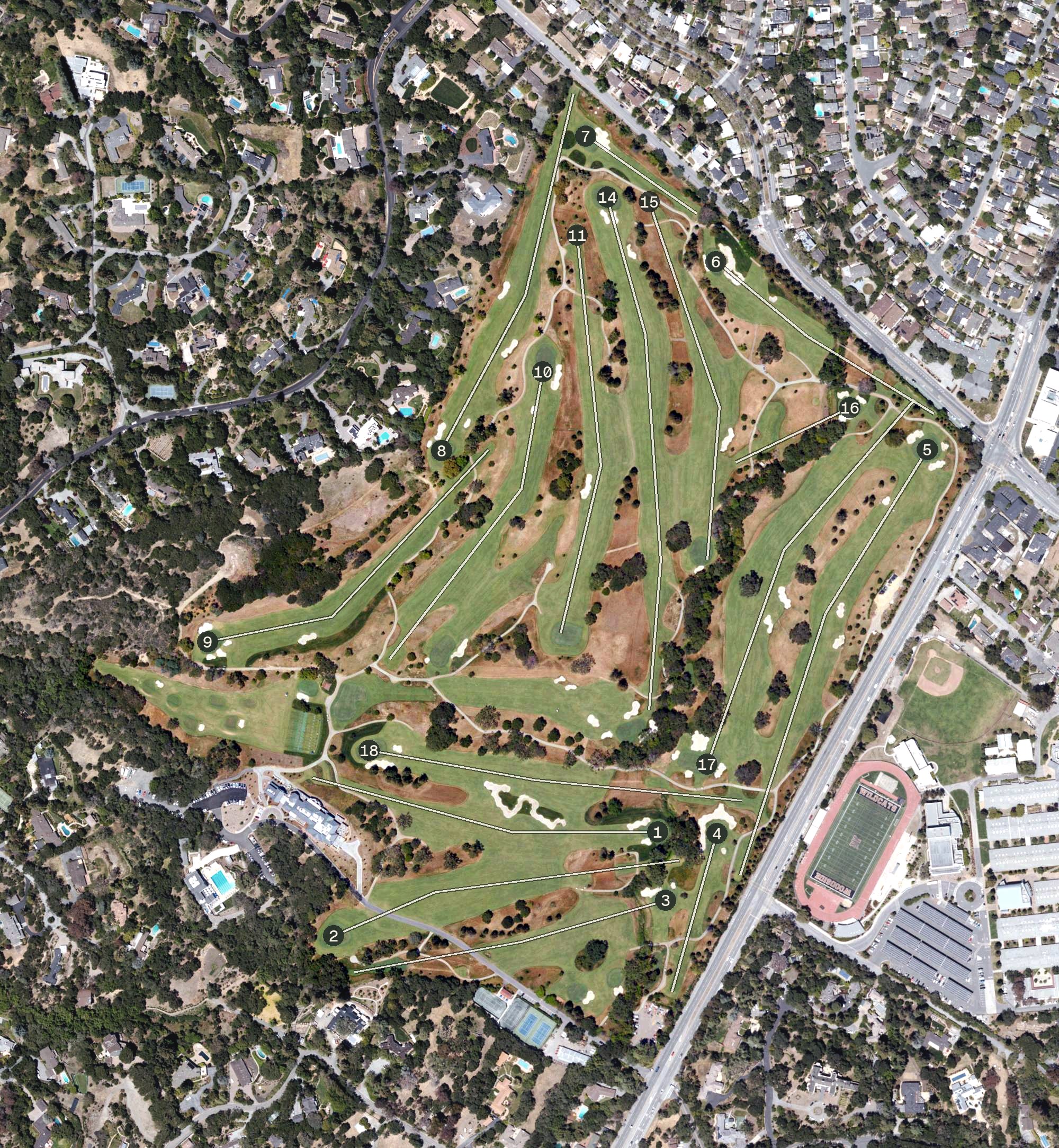 Aerial view of Menlo Country Club, CA