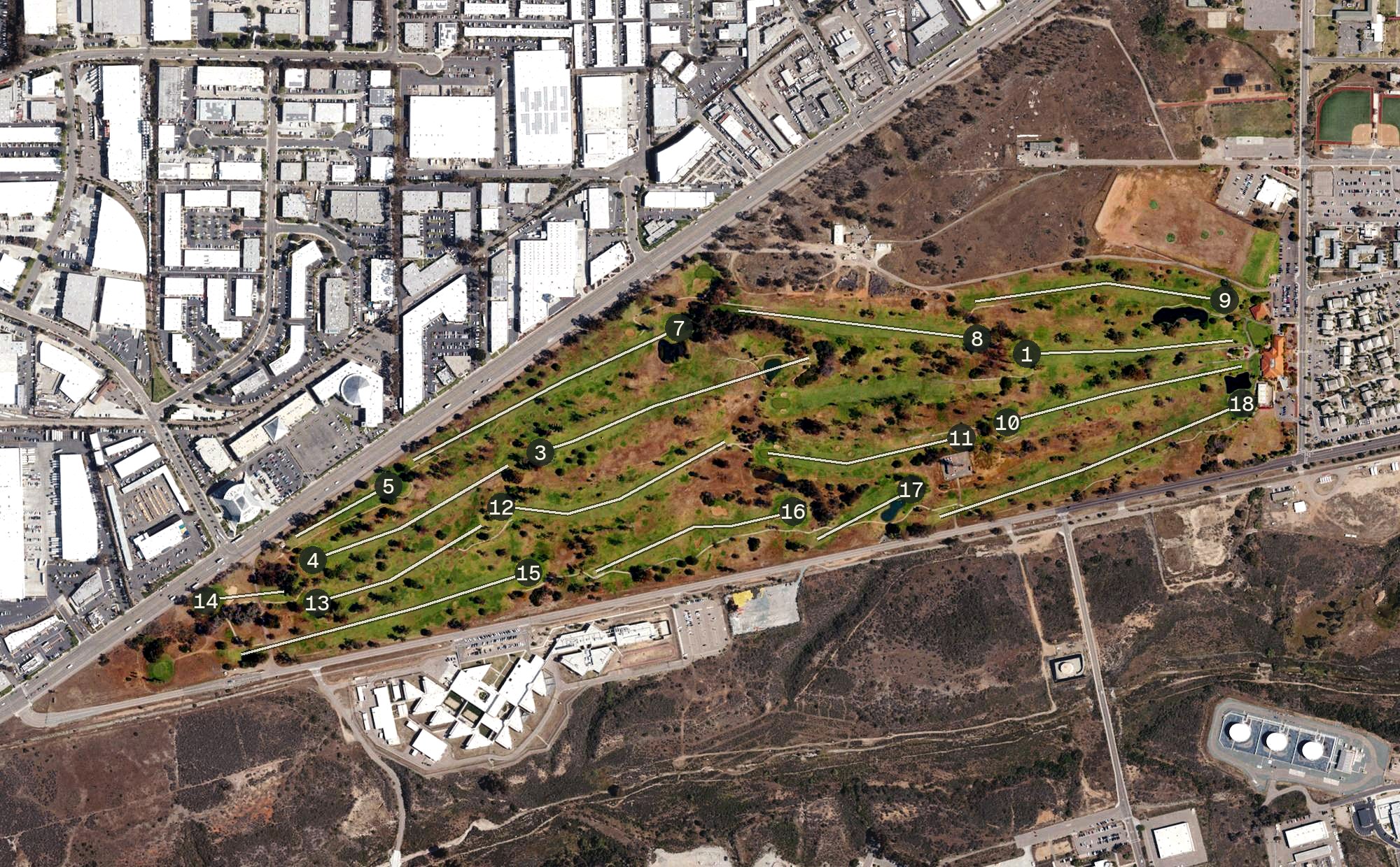 Aerial view of Miramar Memorial Golf Course, CA