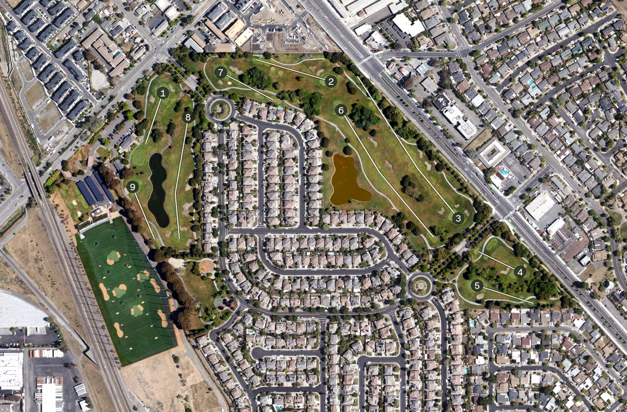 Aerial view of Mission Hills of Hayward Golf Course, CA
