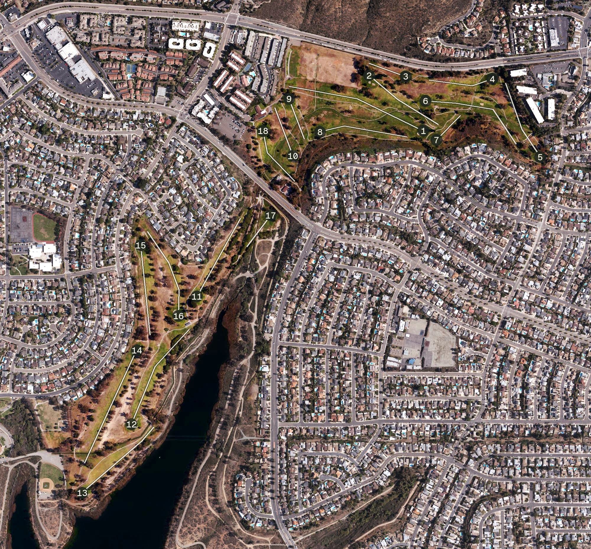 Aerial view of Mission Trails Golf Course, CA