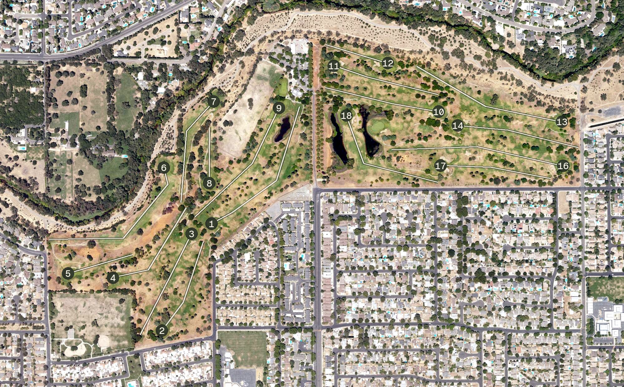 Aerial view of Modesto Creekside Golf Course, CA