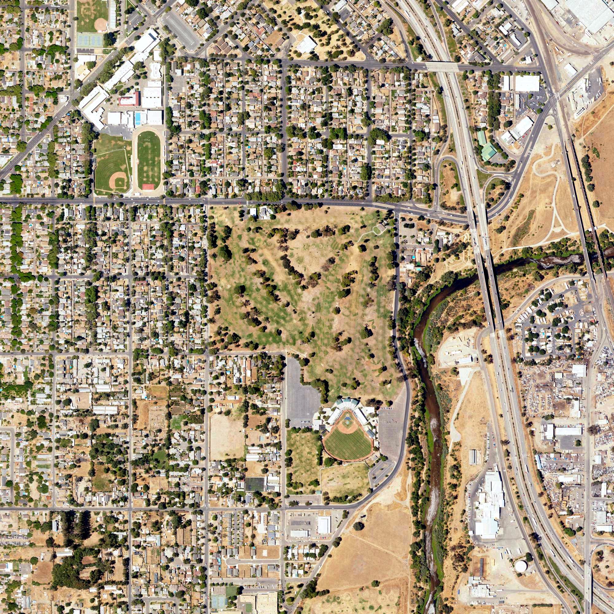 Aerial view of Modesto Municipal Golf Course, CA
