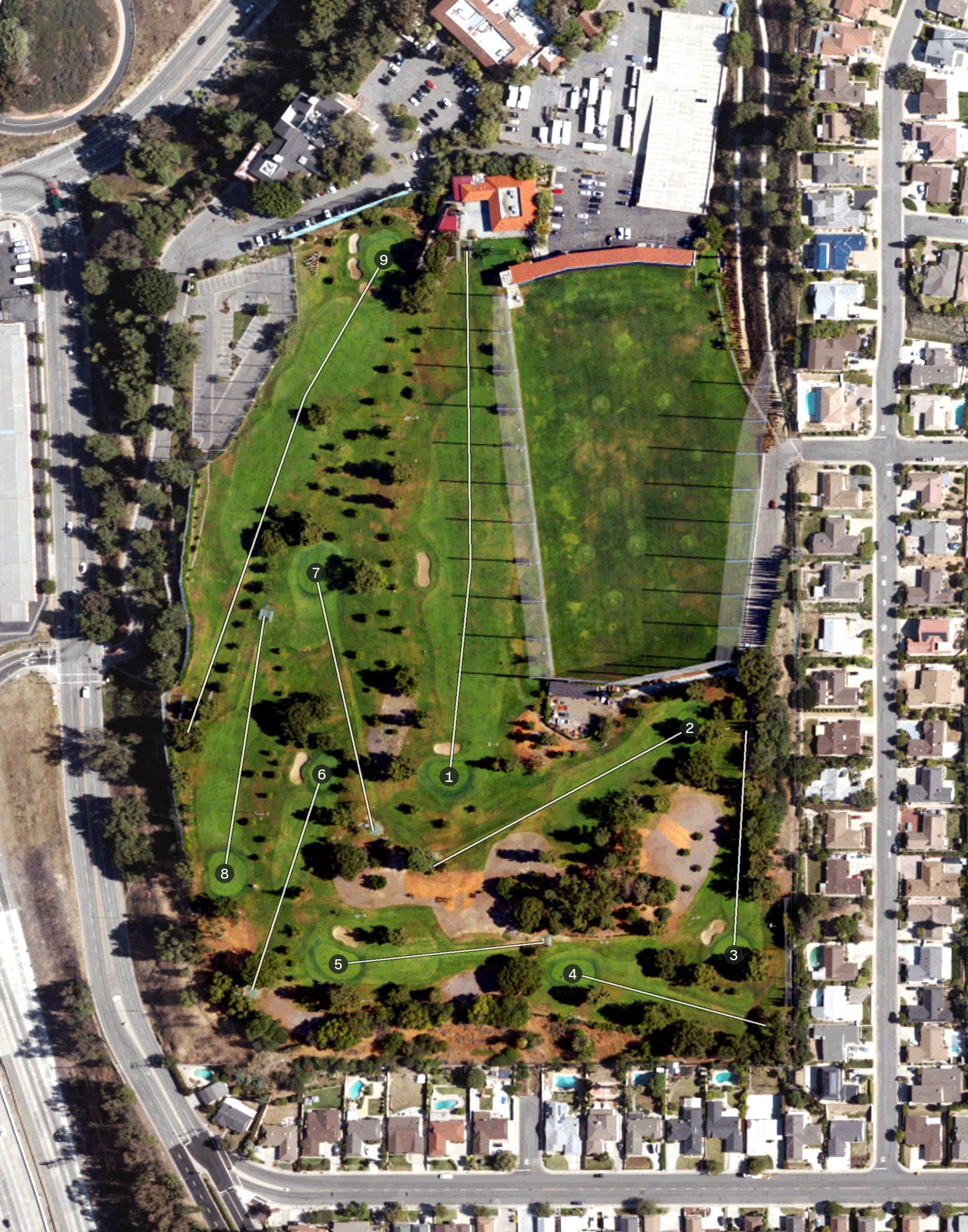 Aerial view of Monterey Park Golf Club, CA