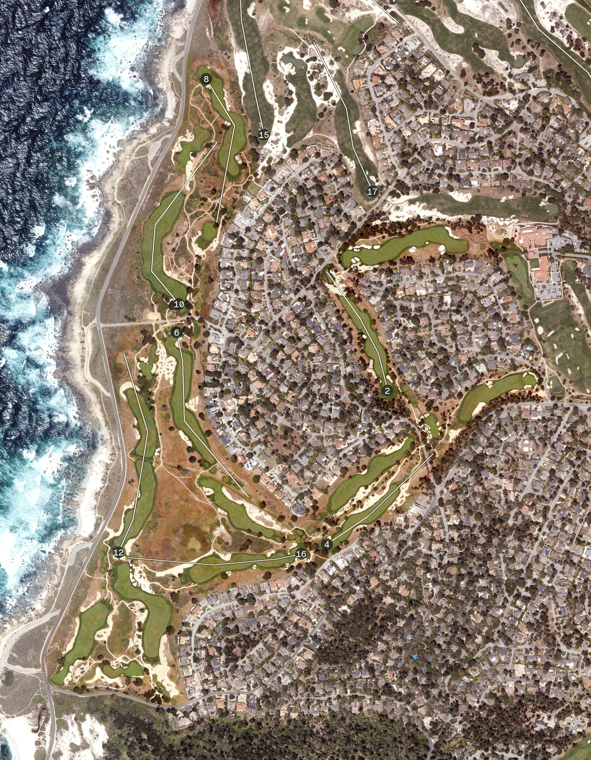 Aerial view of Monterey Peninsula Country Club - Shore Course, CA