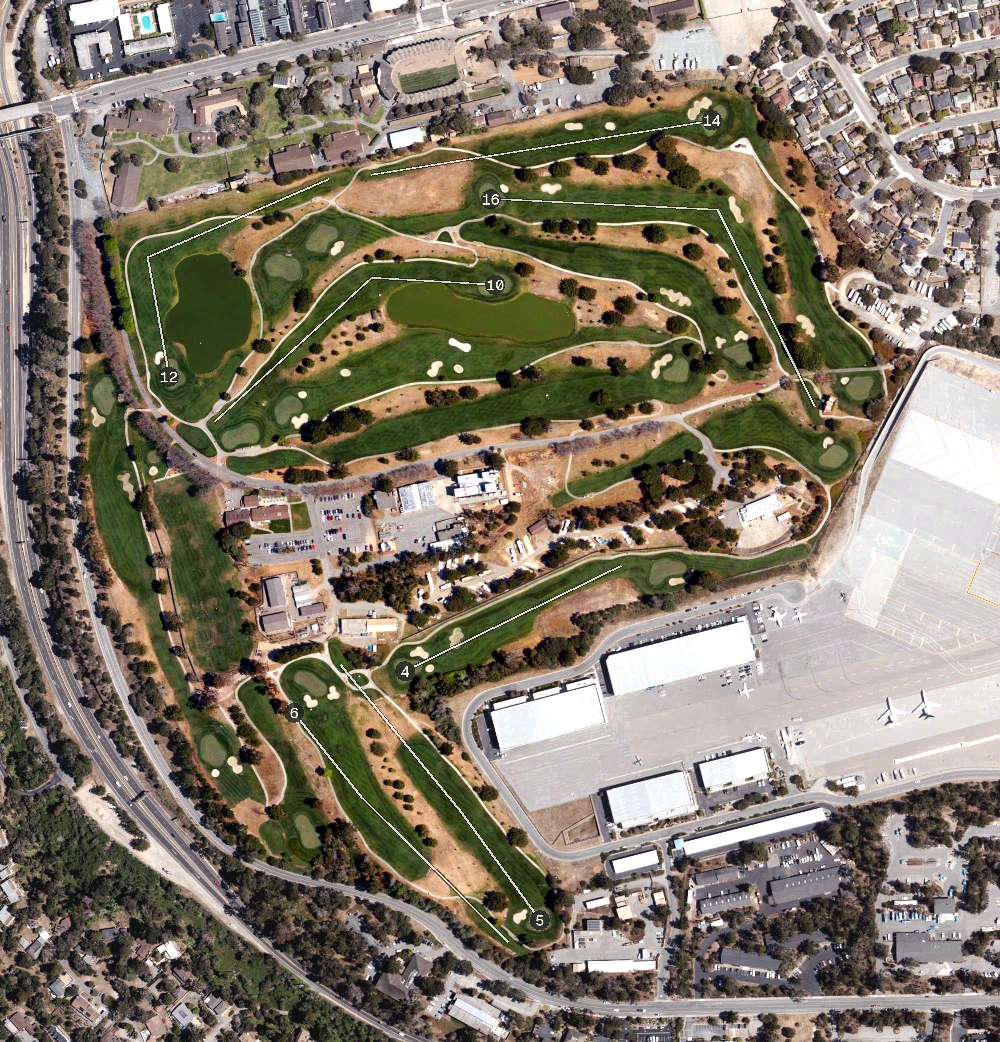 Aerial view of Monterey Pines Golf Course, CA