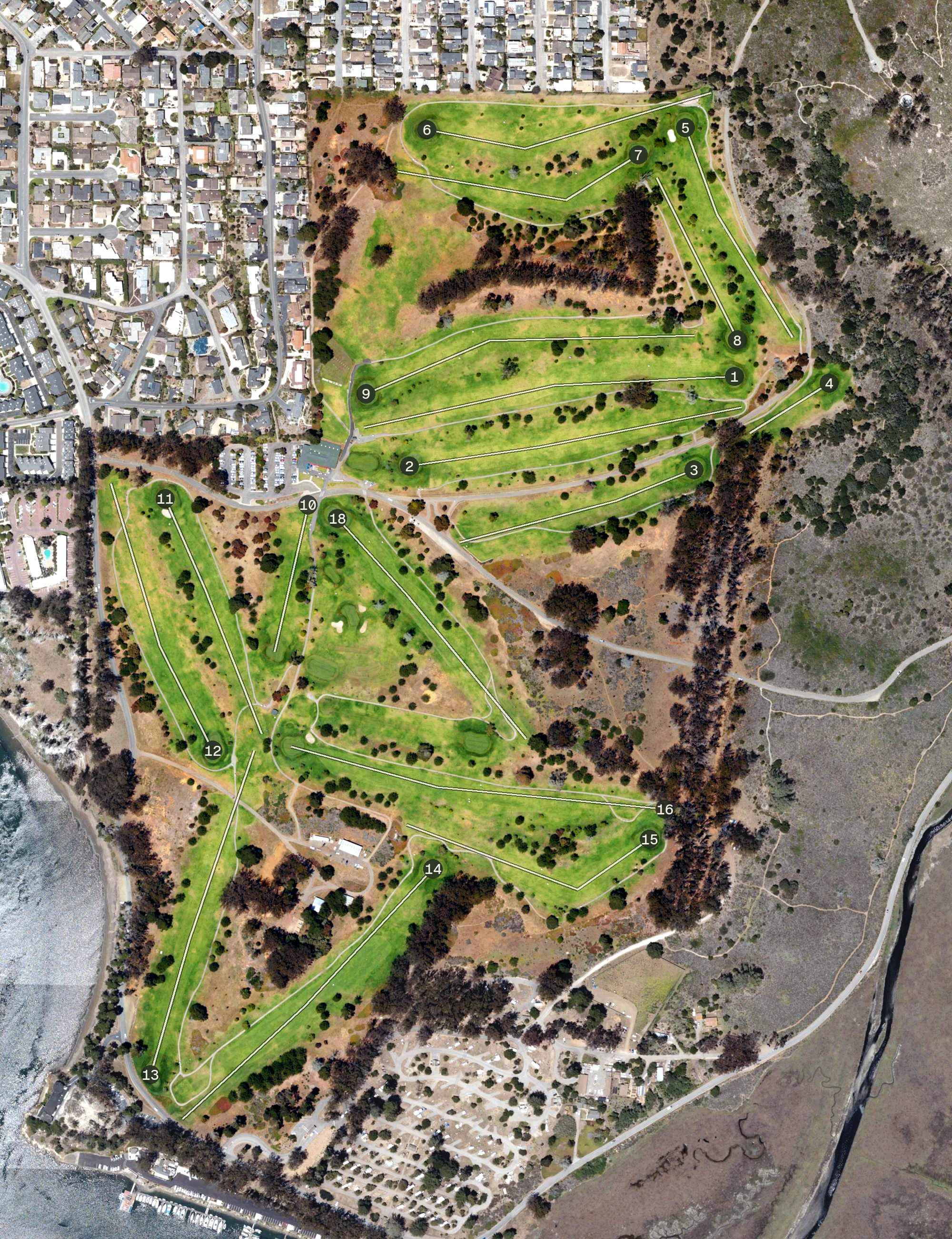 Aerial view of Morro Bay Golf Course, CA