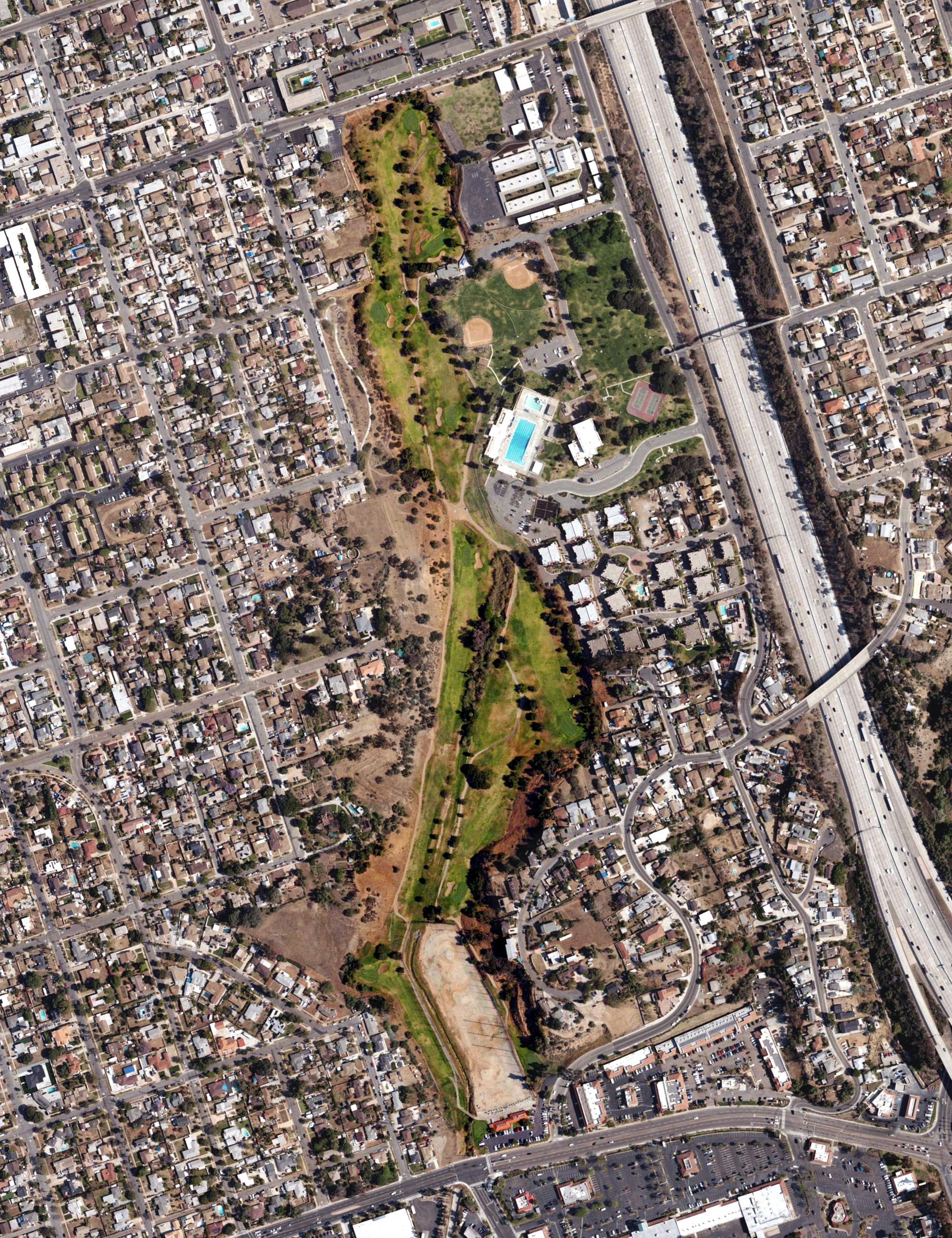 Aerial view of National City Golf Course, CA