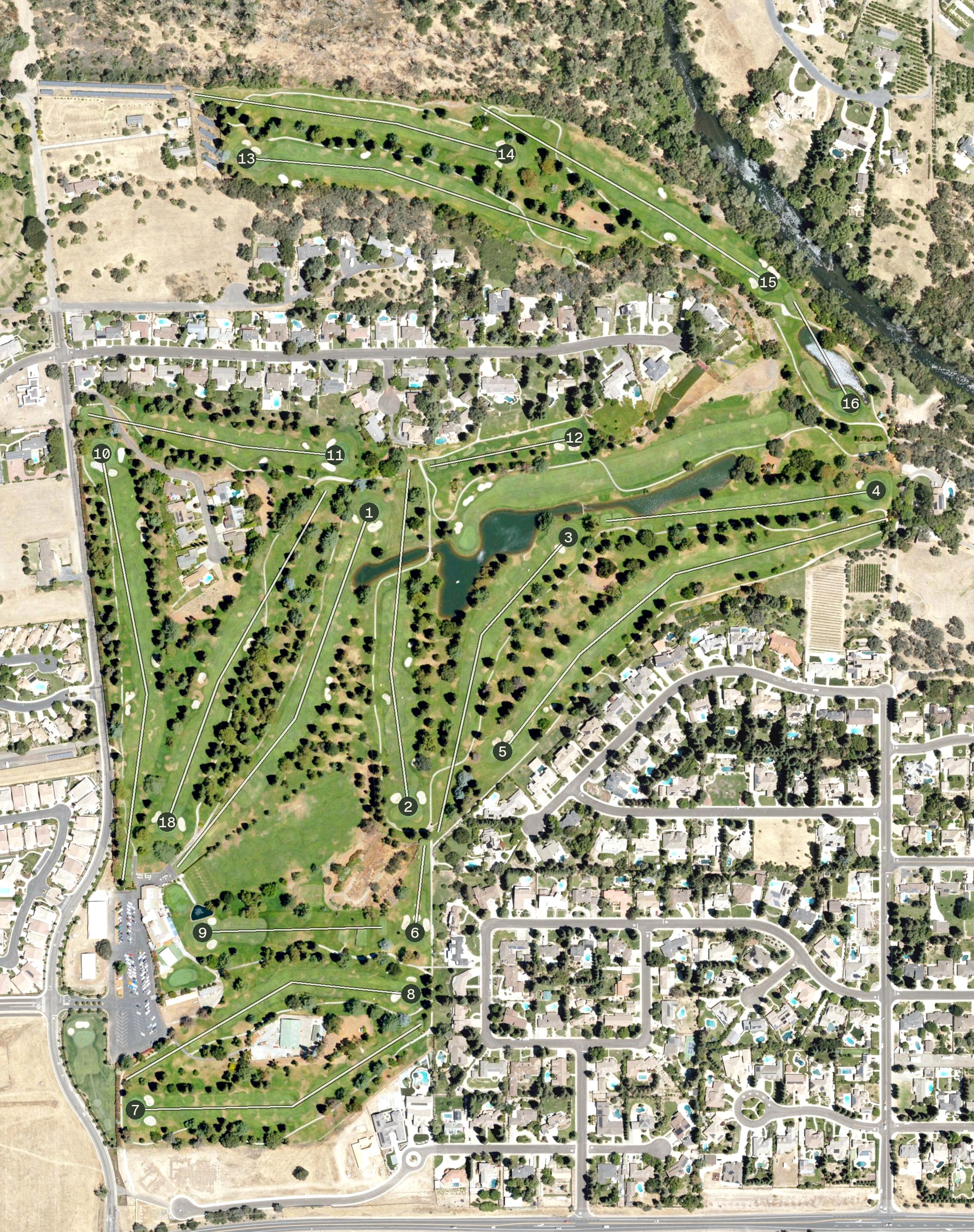 Aerial view of Oakdale Golf & Country Club, CA