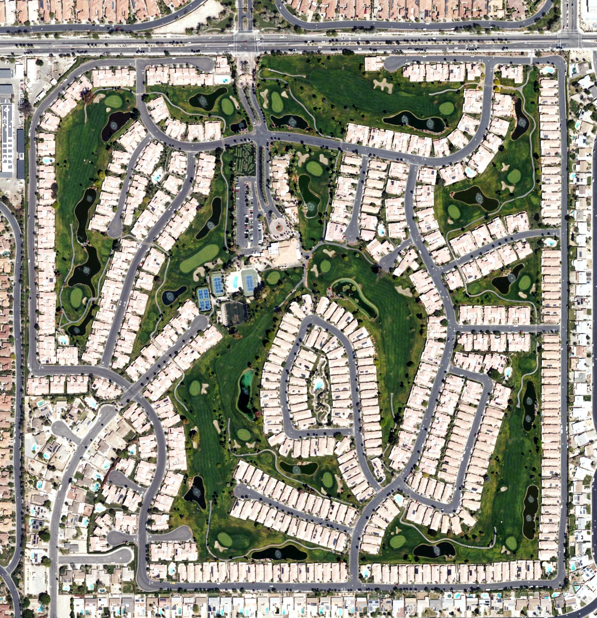 Aerial view of Oasis Country Club Golf Course, CA