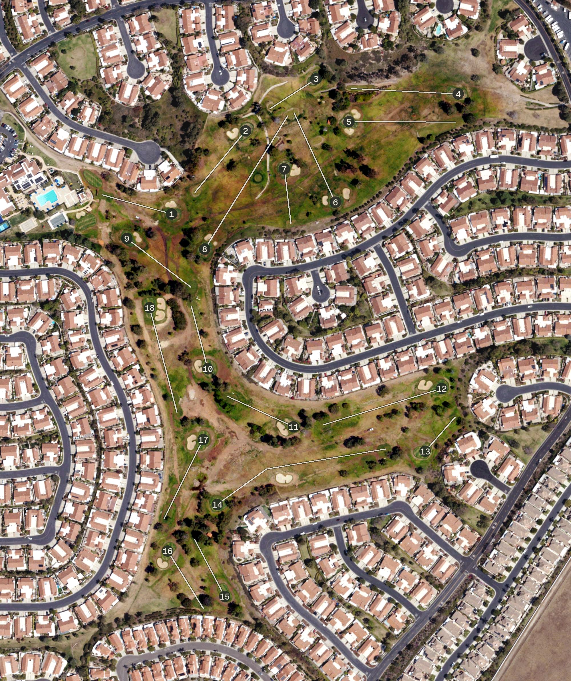 Aerial view of Ocean Hills Country Club, CA