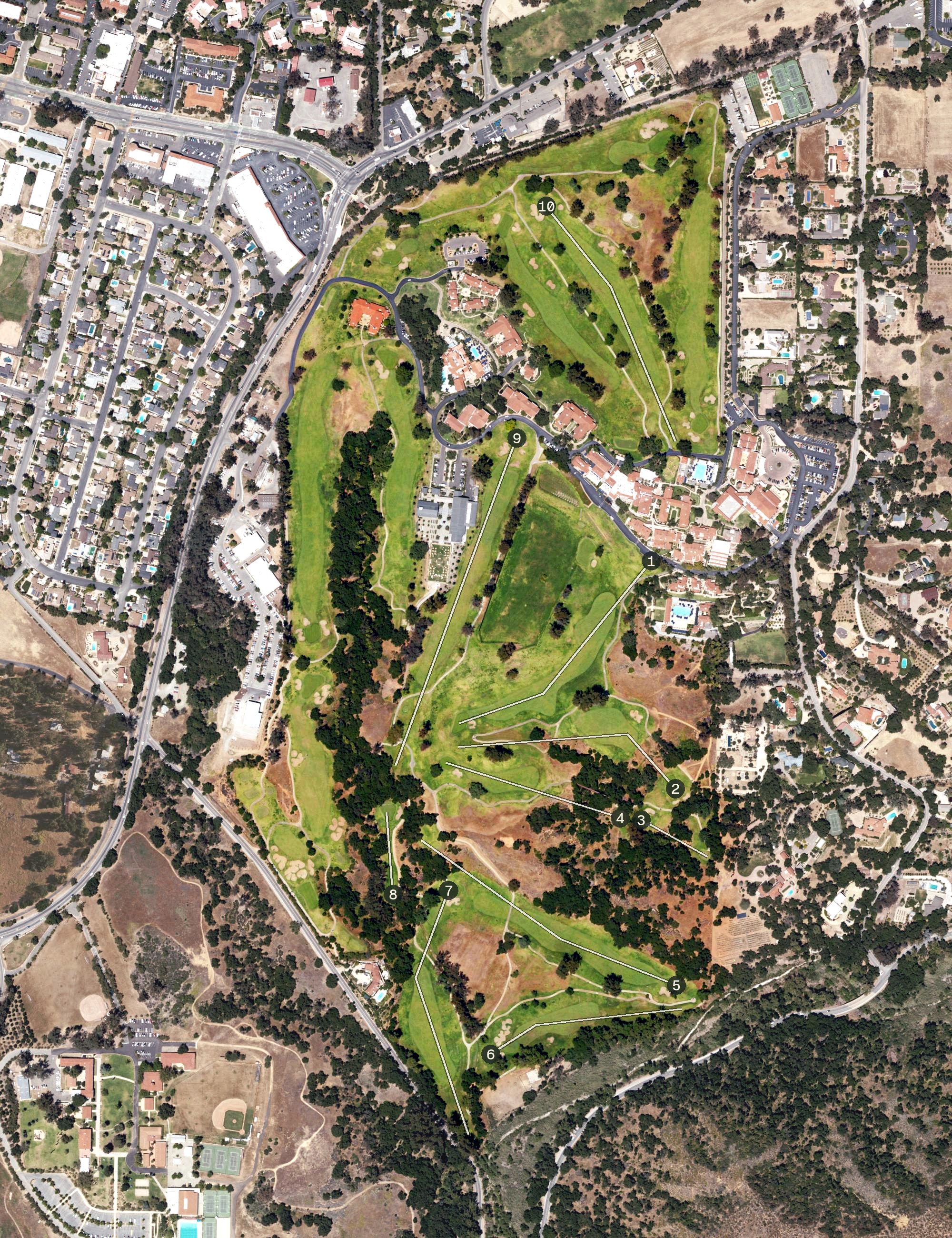 Aerial view of Ojai Valley Inn Golf Course, CA