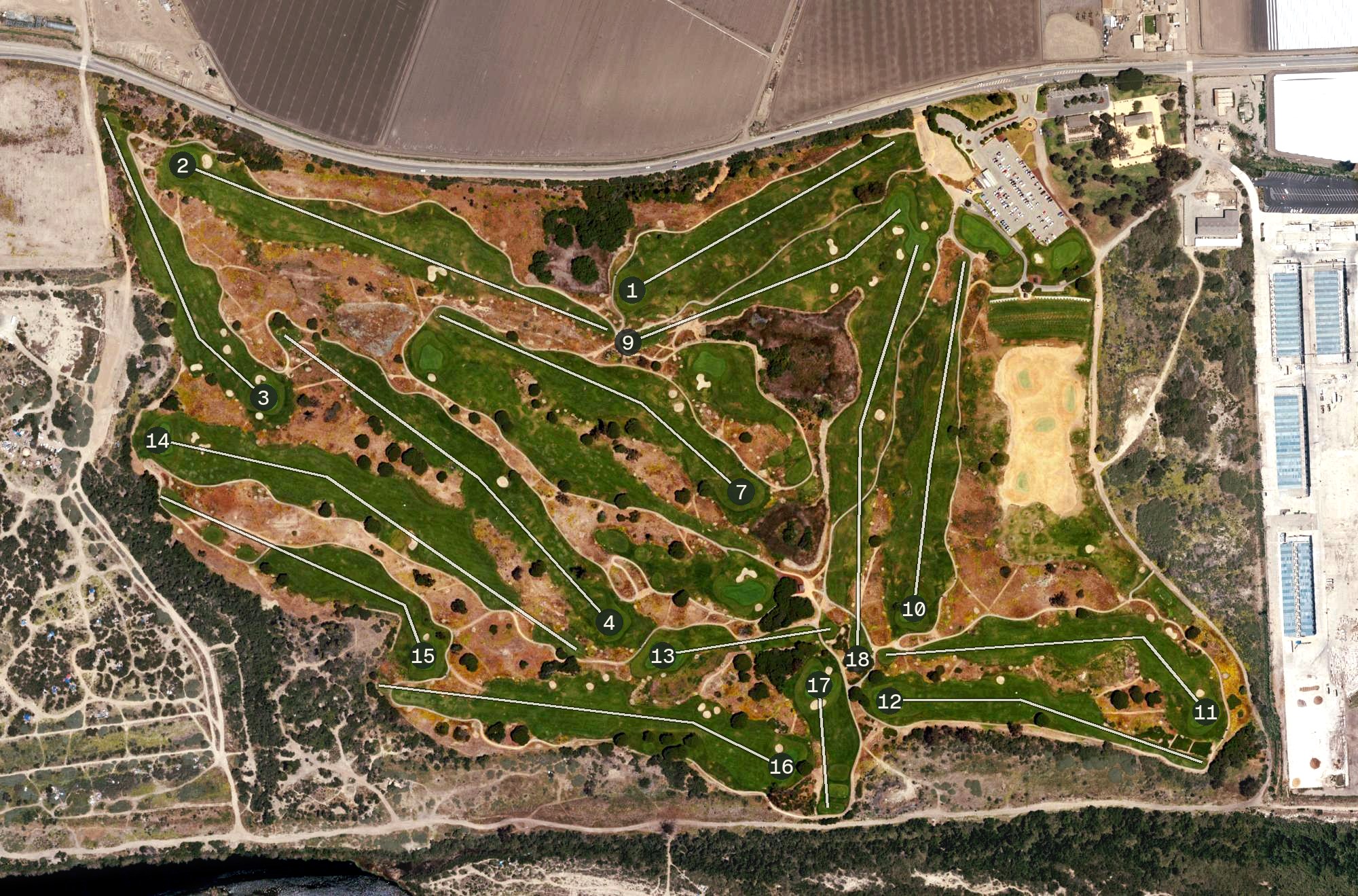 Aerial view of Olivas Park Golf Course, CA