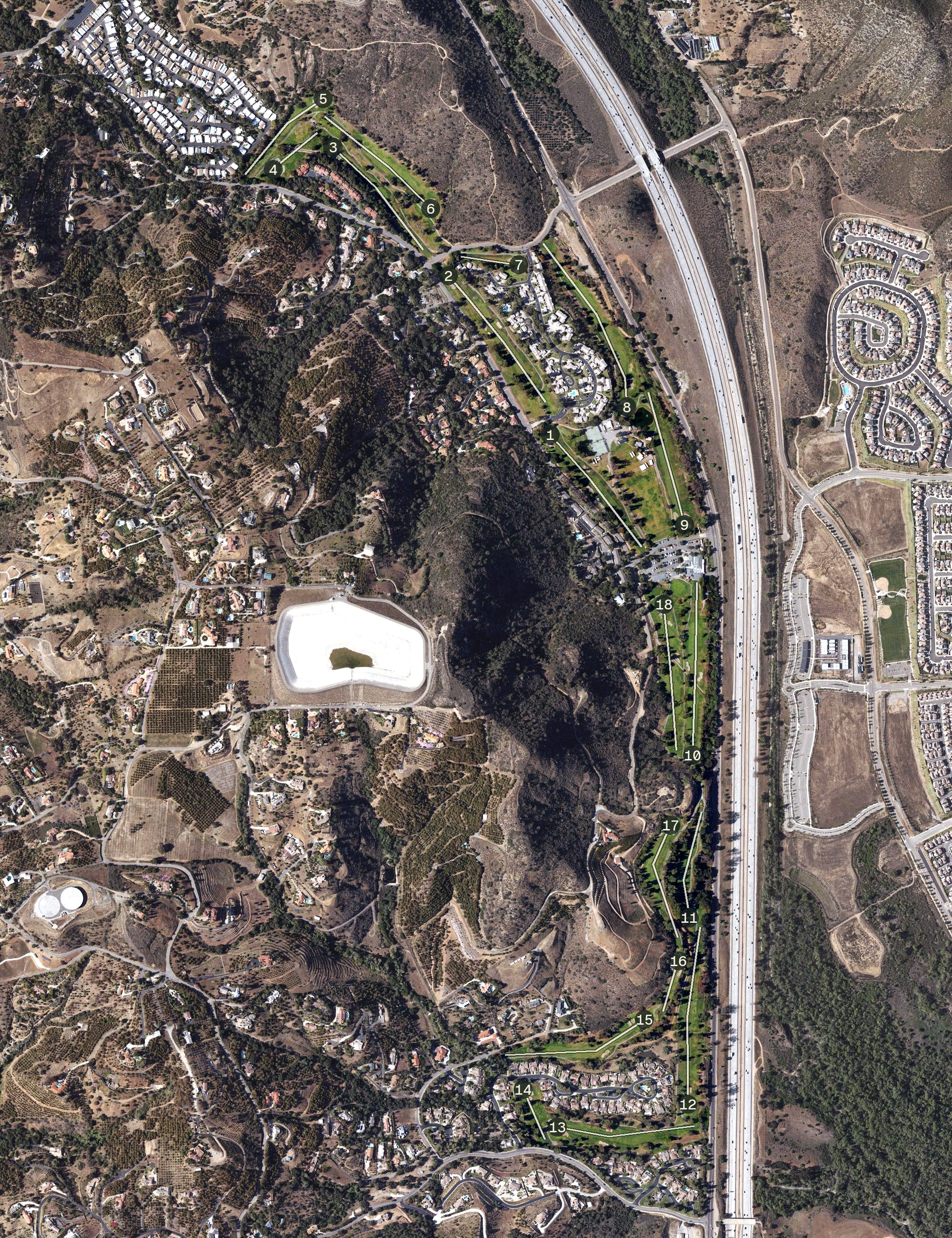 Aerial view of Pala Mesa Golf Course, CA