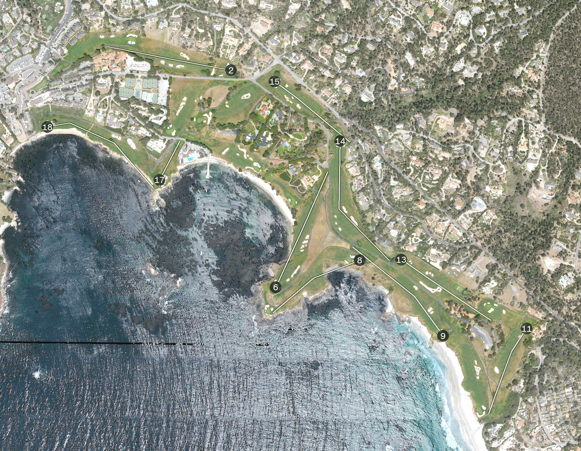 Aerial view of Pebble Beach Golf Course, CA