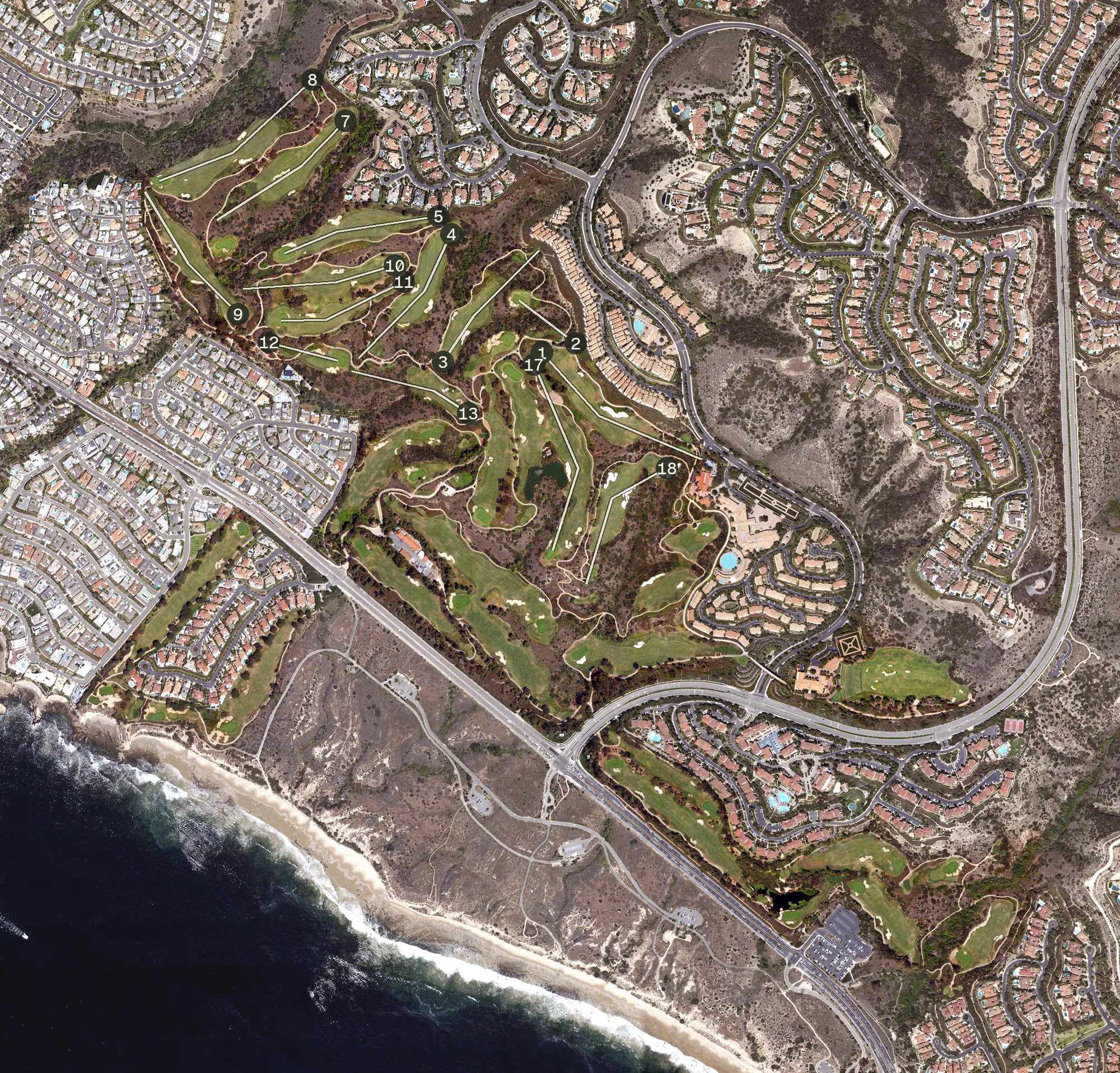 Aerial view of Pelican Hill Golf Club, CA