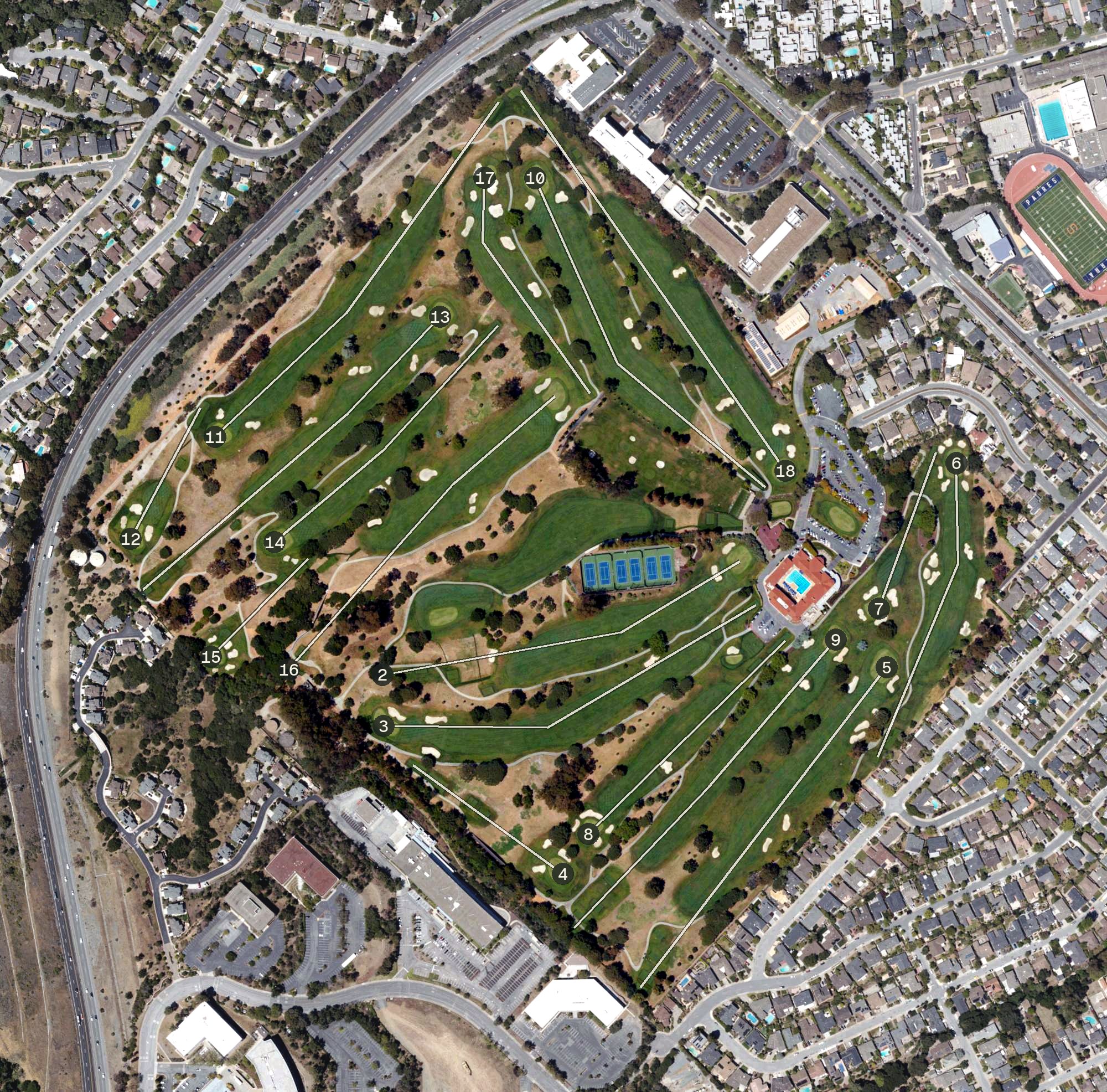 Aerial view of Peninsula Golf and Country Club, CA